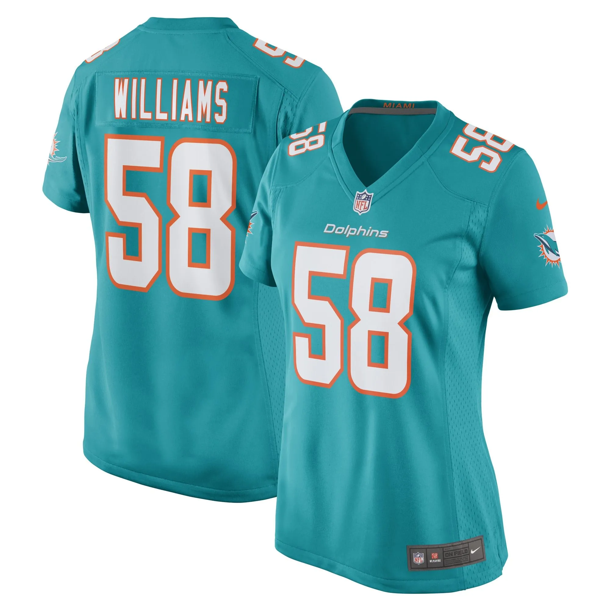 Connor Williams Miami Dolphins  Women's Game Player Jersey - Aqua