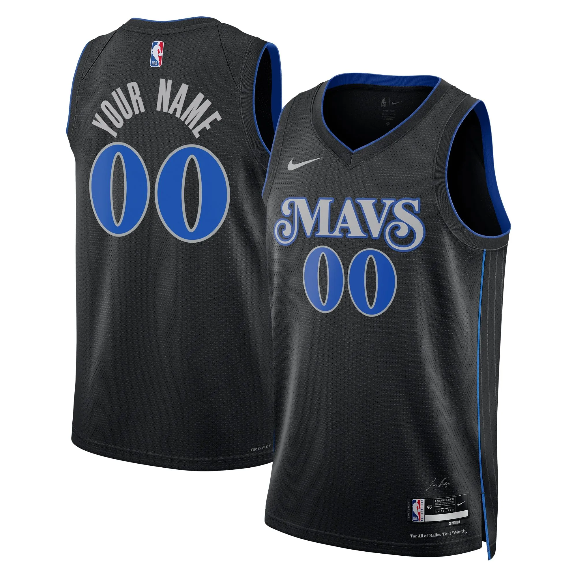 Dallas Mavericks  Unisex 2023/24 Custom Swingman Jersey - Black - City Edition