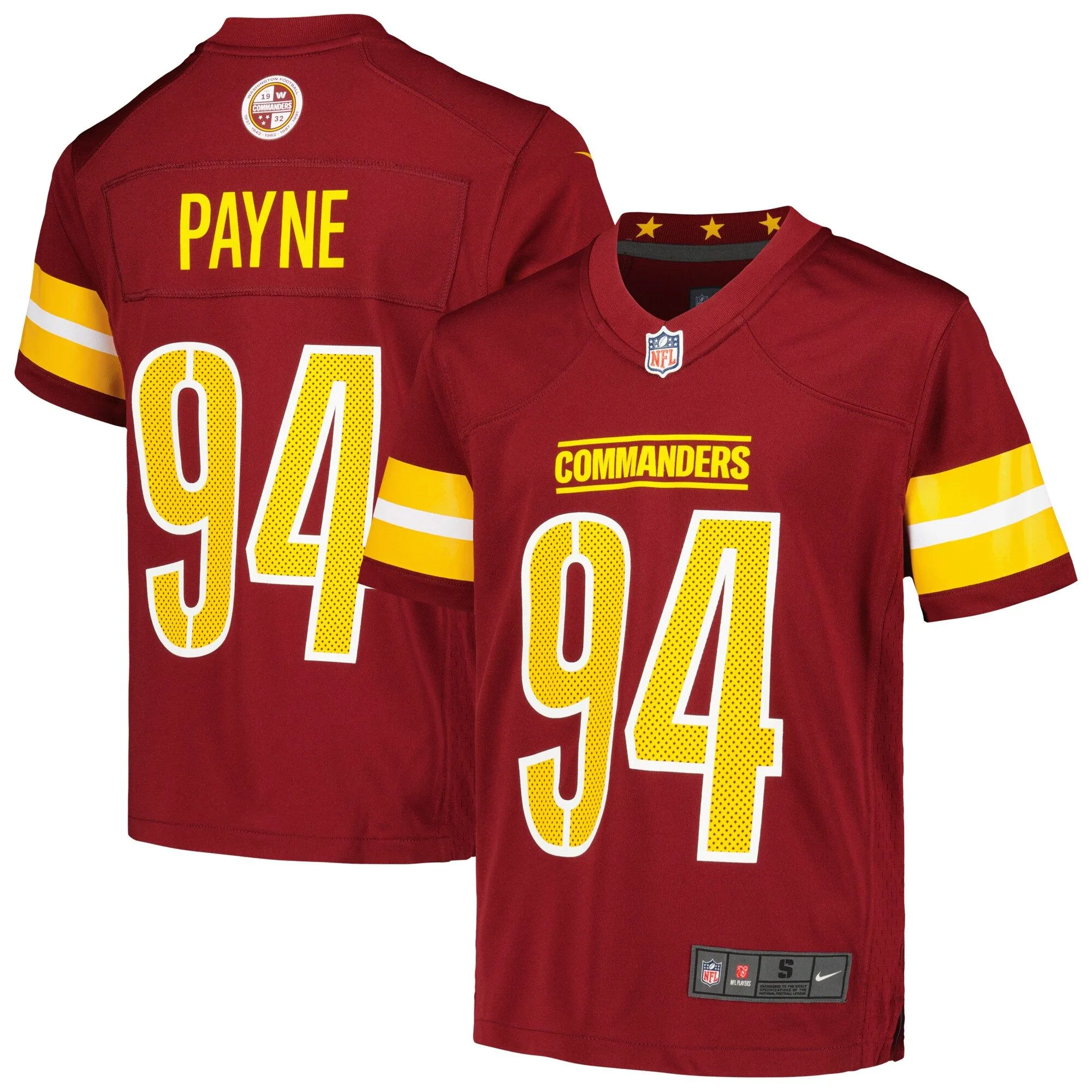 Daron Payne Washington Commanders  Youth Game Jersey - Burgundy