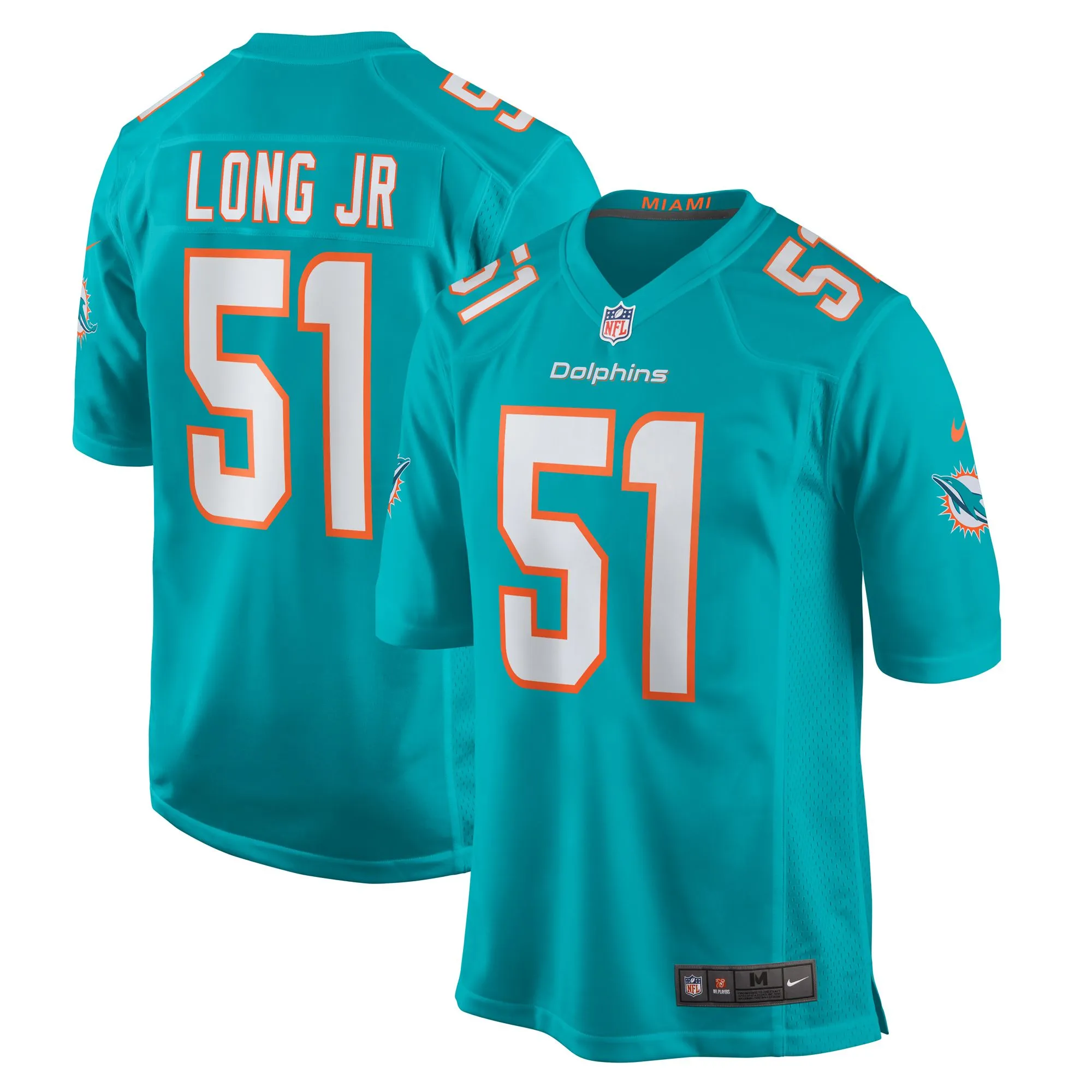 David Long Jr. Miami Dolphins  Game Jersey - Aqua