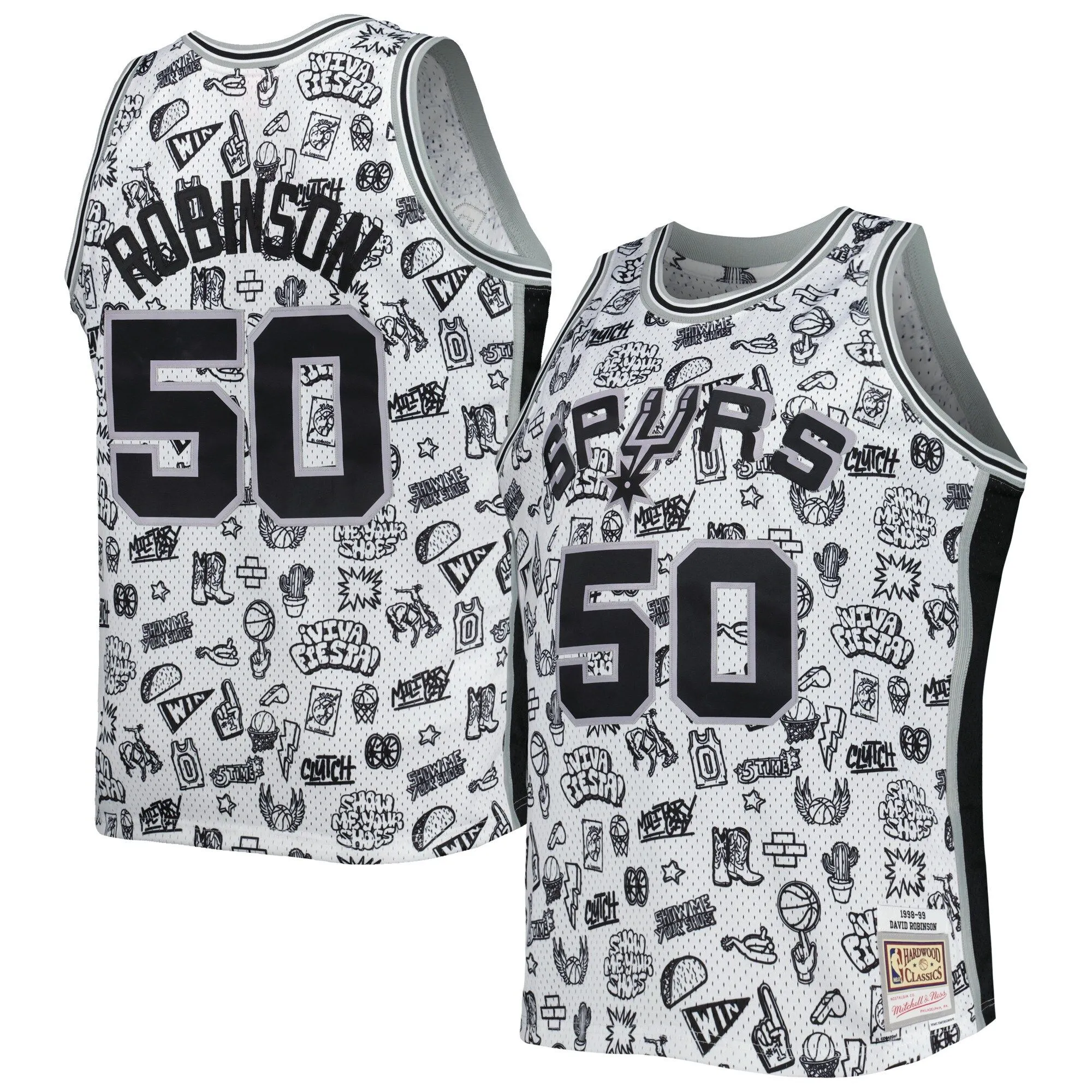 David Robinson San Antonio Spurs Mitchell & Ness 1998/99 Hardwood Classics Doodle Swingman Player Jersey - White