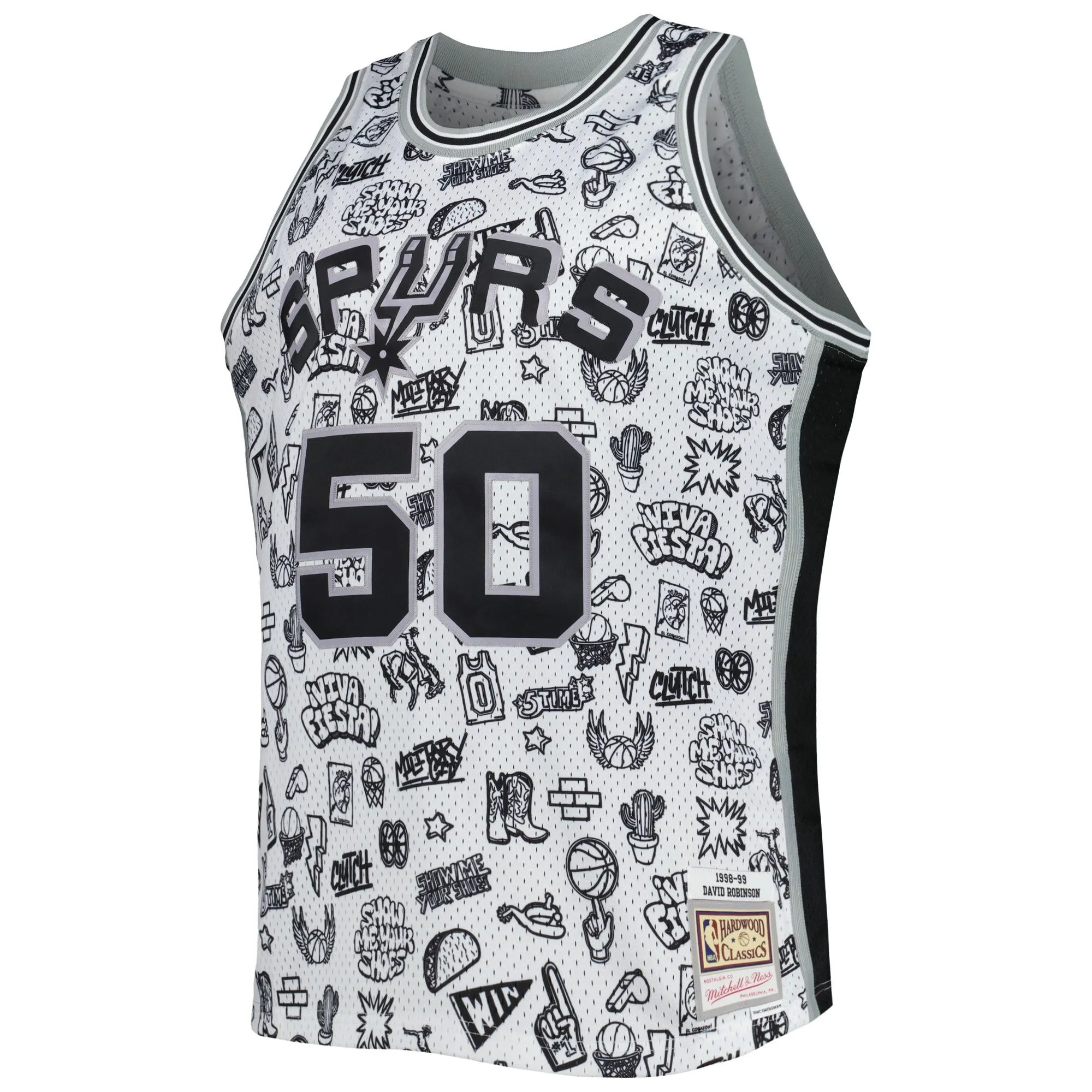 David Robinson San Antonio Spurs Mitchell & Ness 1998/99 Hardwood Classics Doodle Swingman Player Jersey - White