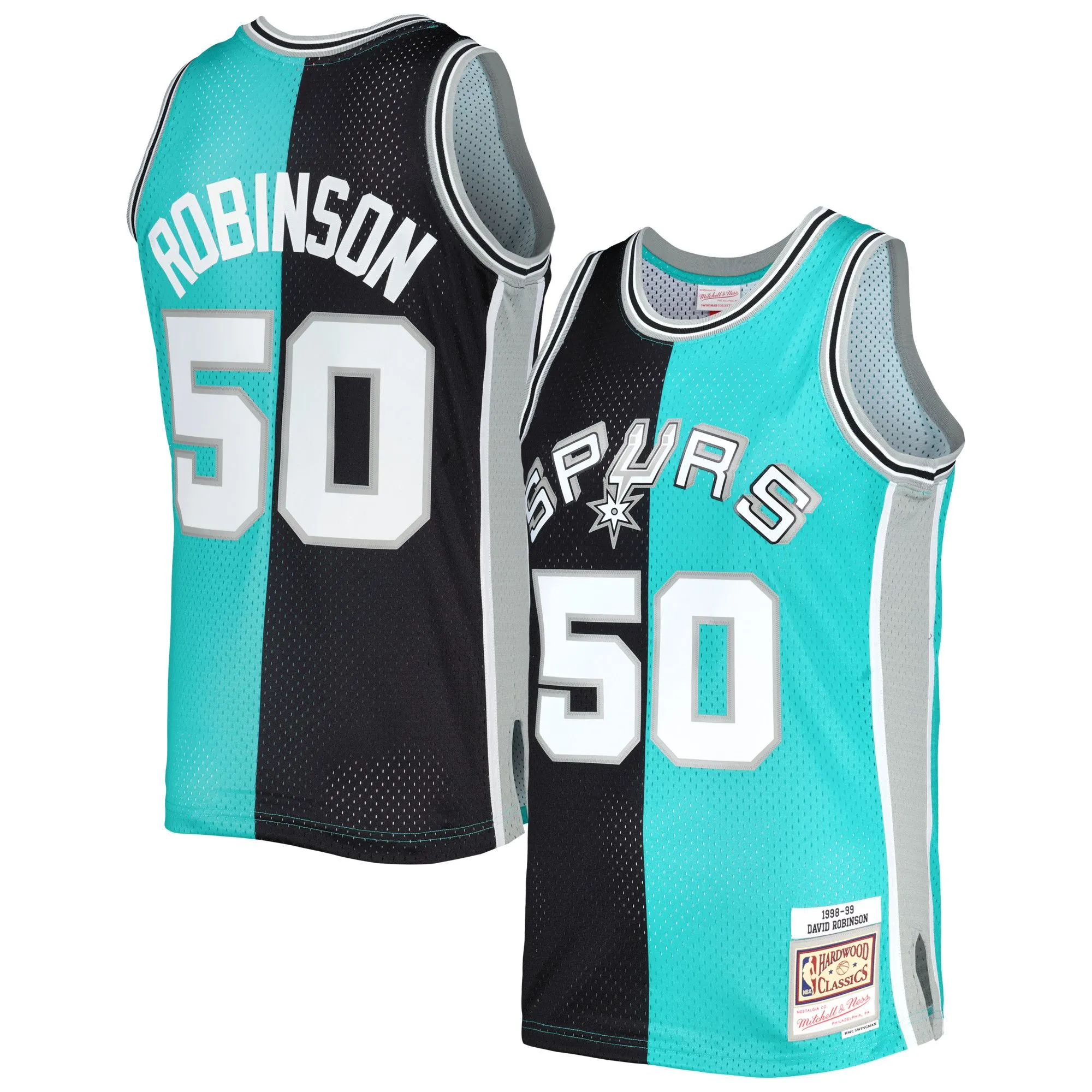 David Robinson San Antonio Spurs Mitchell & Ness Hardwood Classics 1998/99 Split Swingman Jersey - Black/Teal