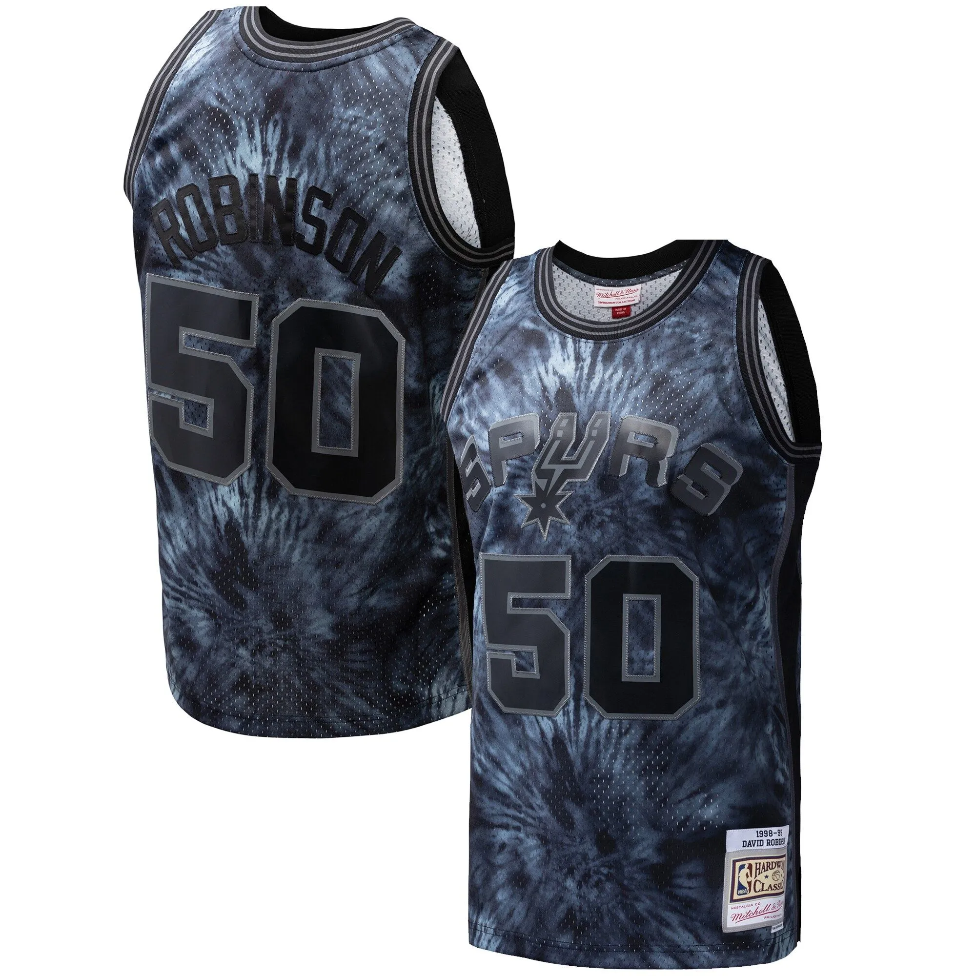 David Robinson San Antonio Spurs Mitchell & Ness Hardwood Classics 1998/99 Tie-Dye Swingman Jersey - Black