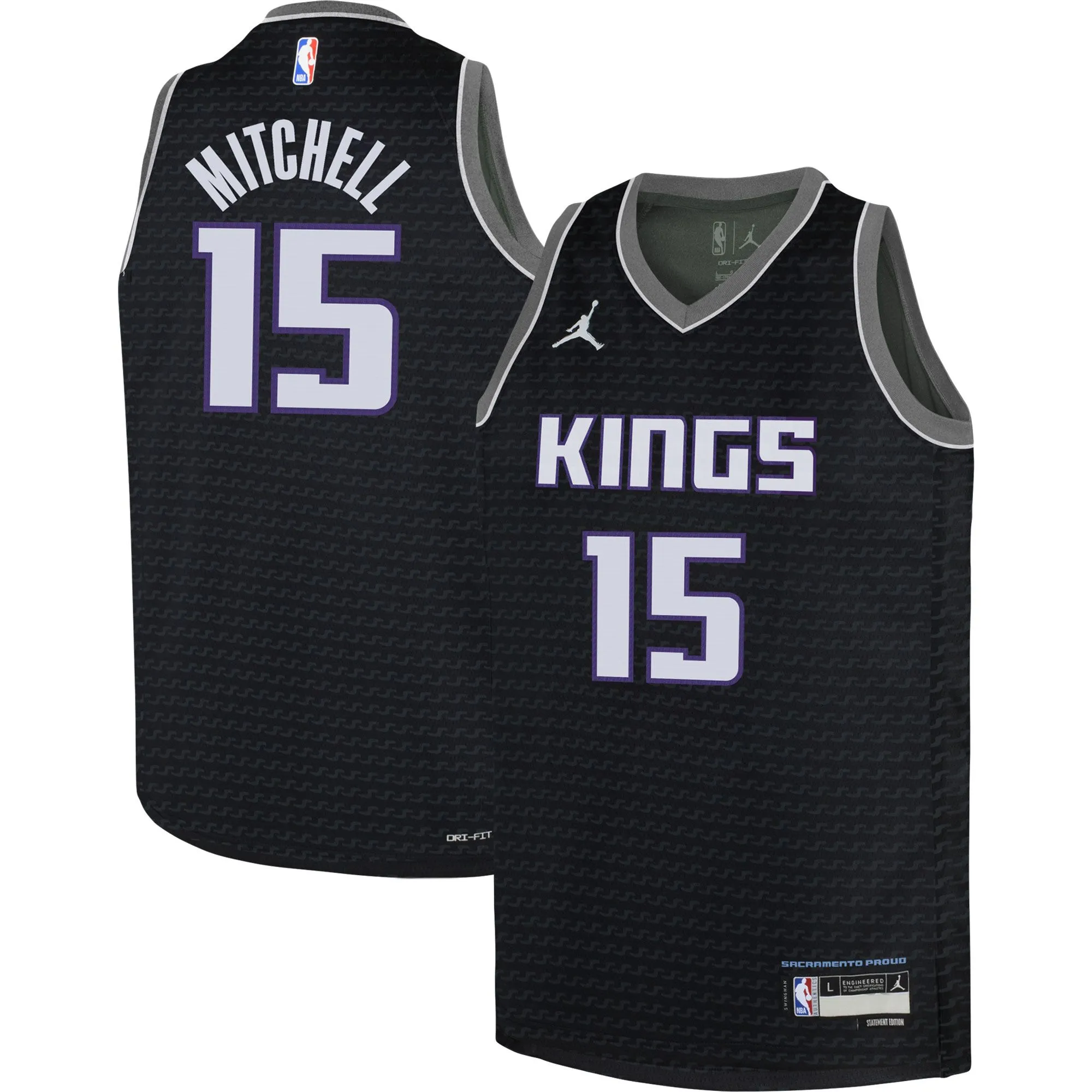 Davion Mitchell Sacramento Kings Jordan Brand Youth Swingman Jersey - Statement Edition - Black