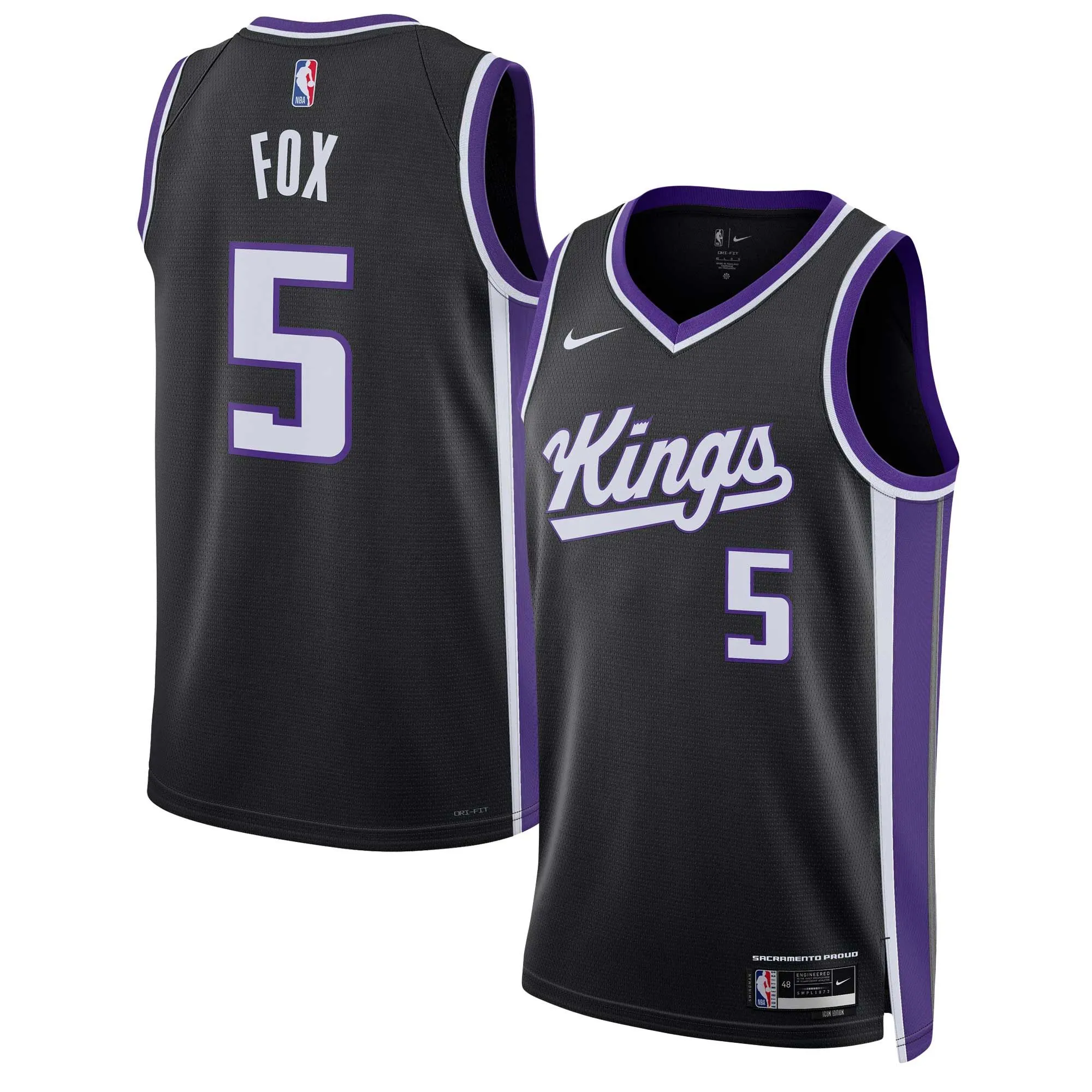 De'Aaron Fox Sacramento Kings  Unisex Swingman Jersey - Icon Edition - Black