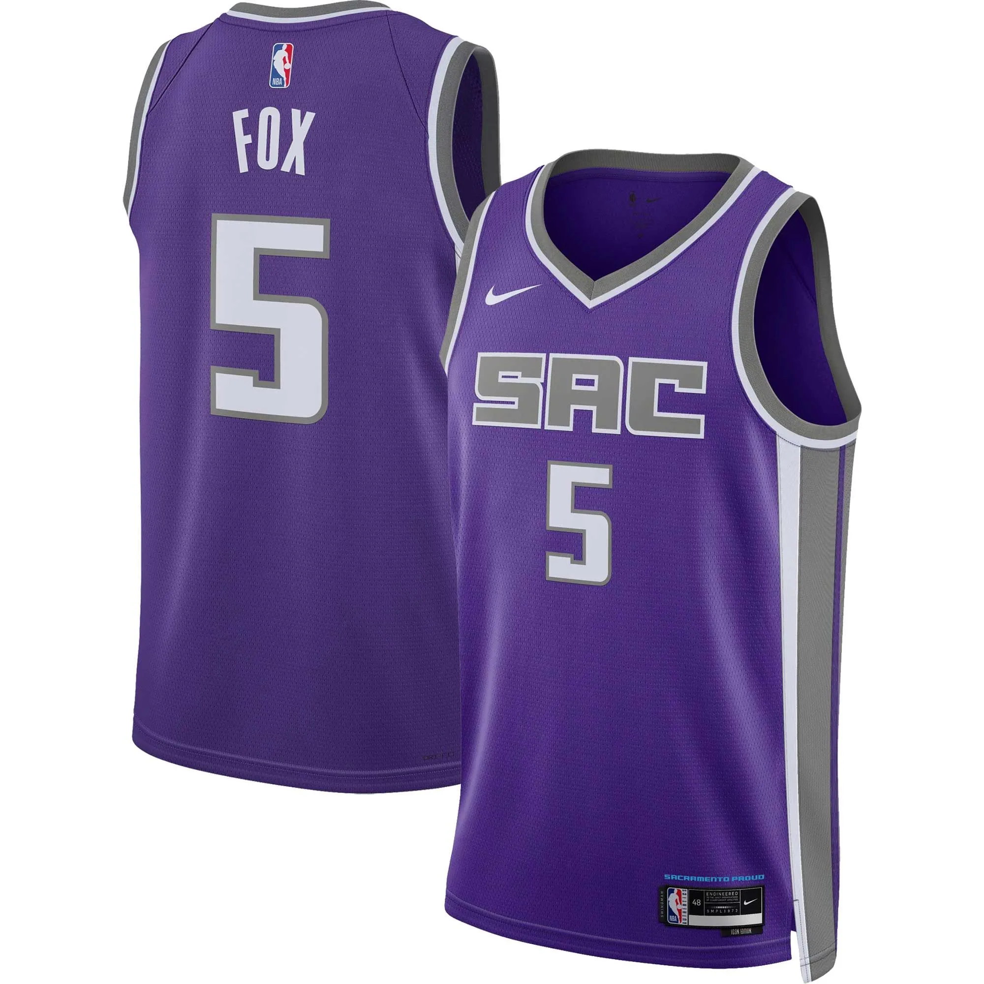De'Aaron Fox Sacramento Kings  Unisex Swingman Jersey - Icon Edition - Purple