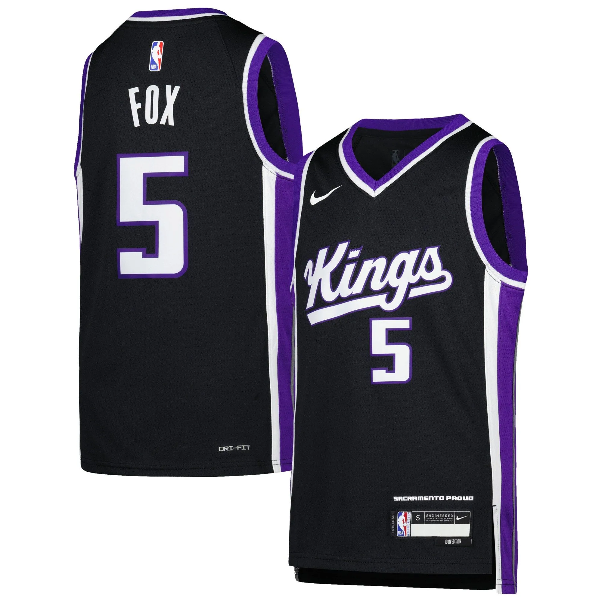 De'Aaron Fox Sacramento Kings  Youth Swingman Jersey - Icon Edition - Purple