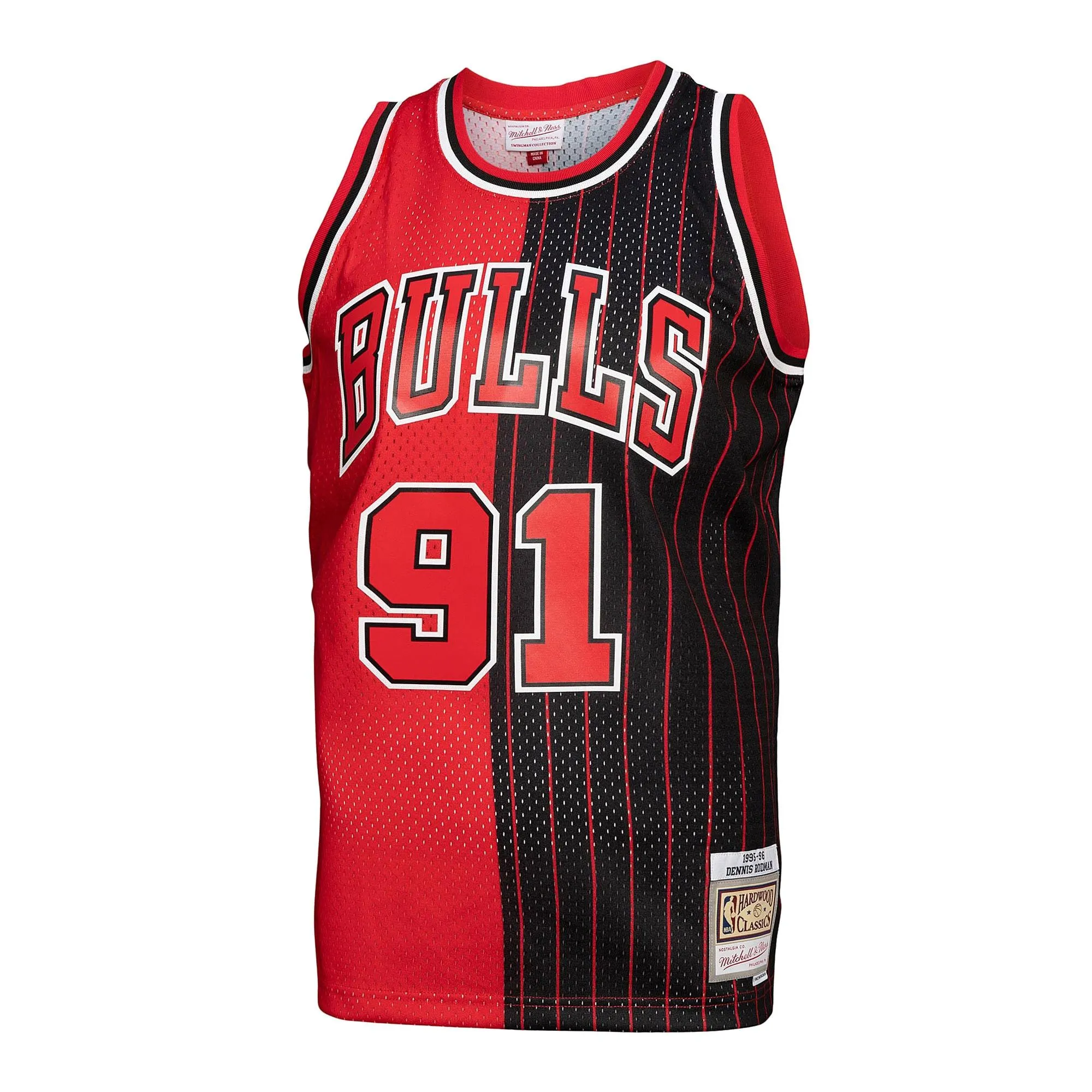 Dennis Rodman Chicago Bulls Mitchell & Ness Big & Tall Hardwood Classics 1995/96 Split Swingman Jersey - Red/Black