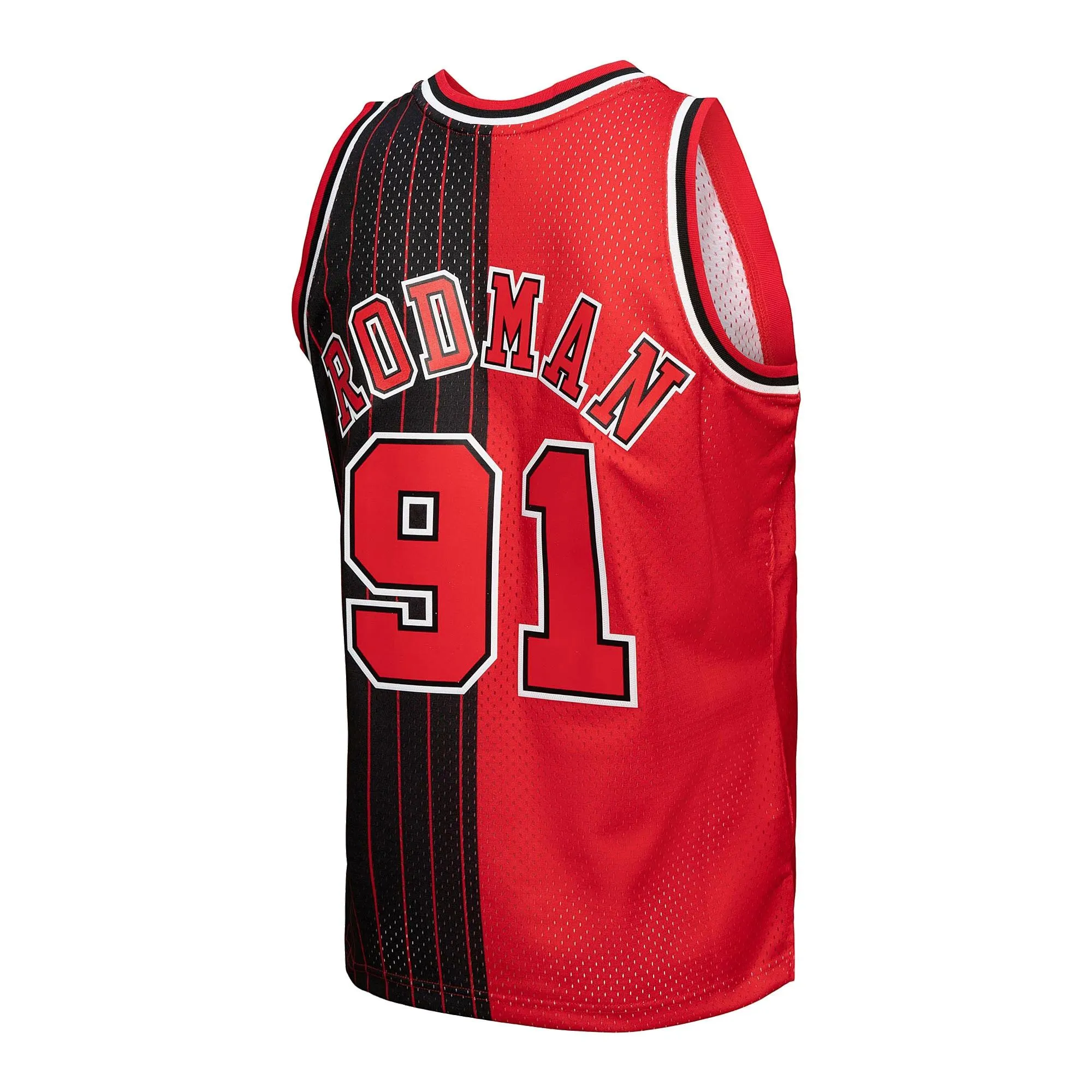 Dennis Rodman Chicago Bulls Mitchell & Ness Big & Tall Hardwood Classics 1995/96 Split Swingman Jersey - Red/Black