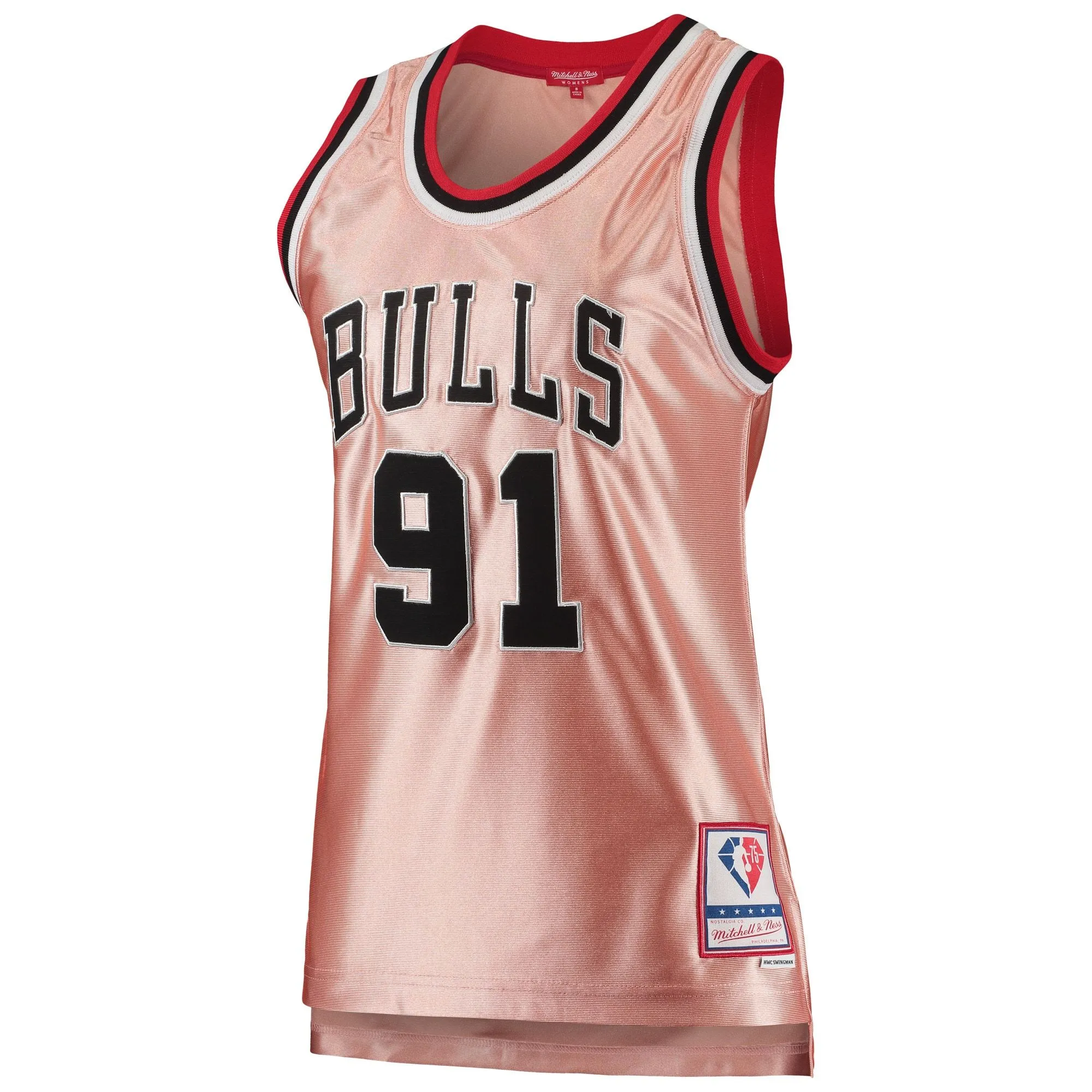 Dennis Rodman Chicago Bulls Mitchell & Ness Women's 75th Anniversary Rose Gold 1997 Swingman Jersey - Pink