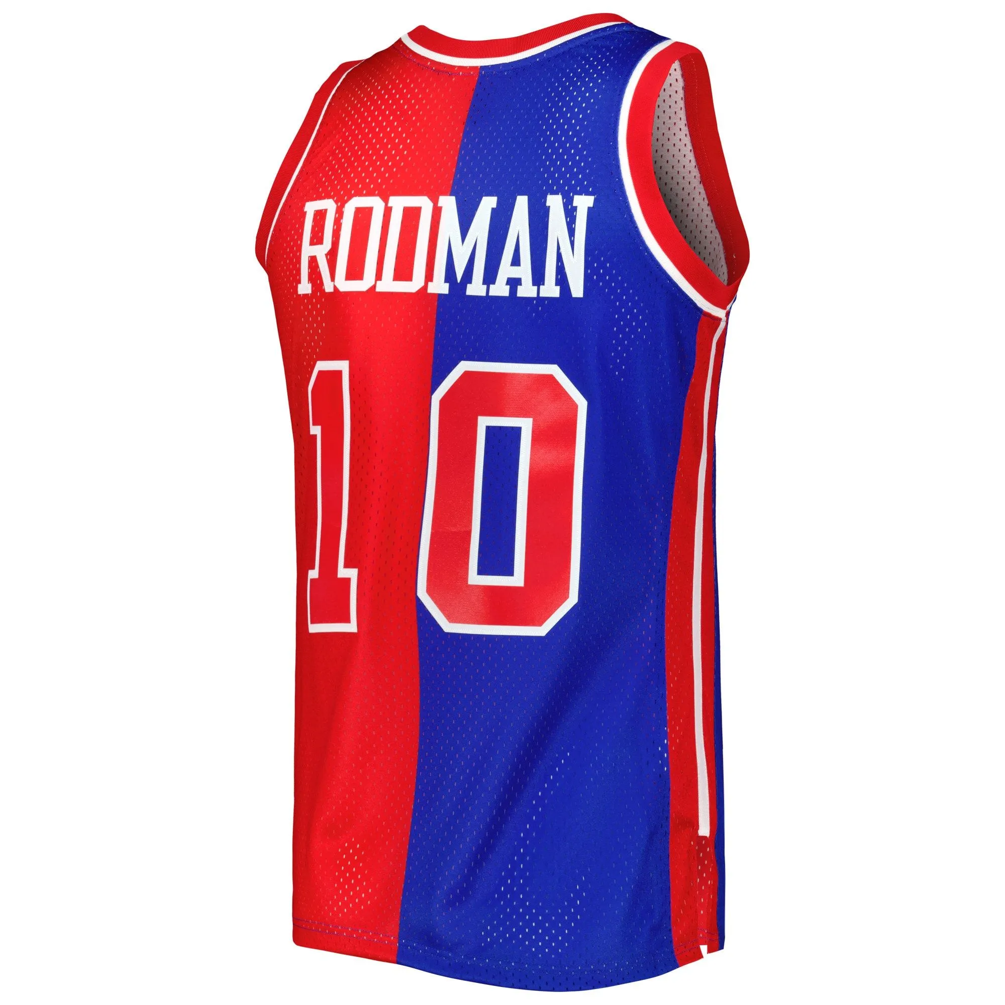 Dennis Rodman Detroit Pistons Mitchell & Ness Hardwood Classics 1988/89 Split Swingman Jersey - Blue/Red