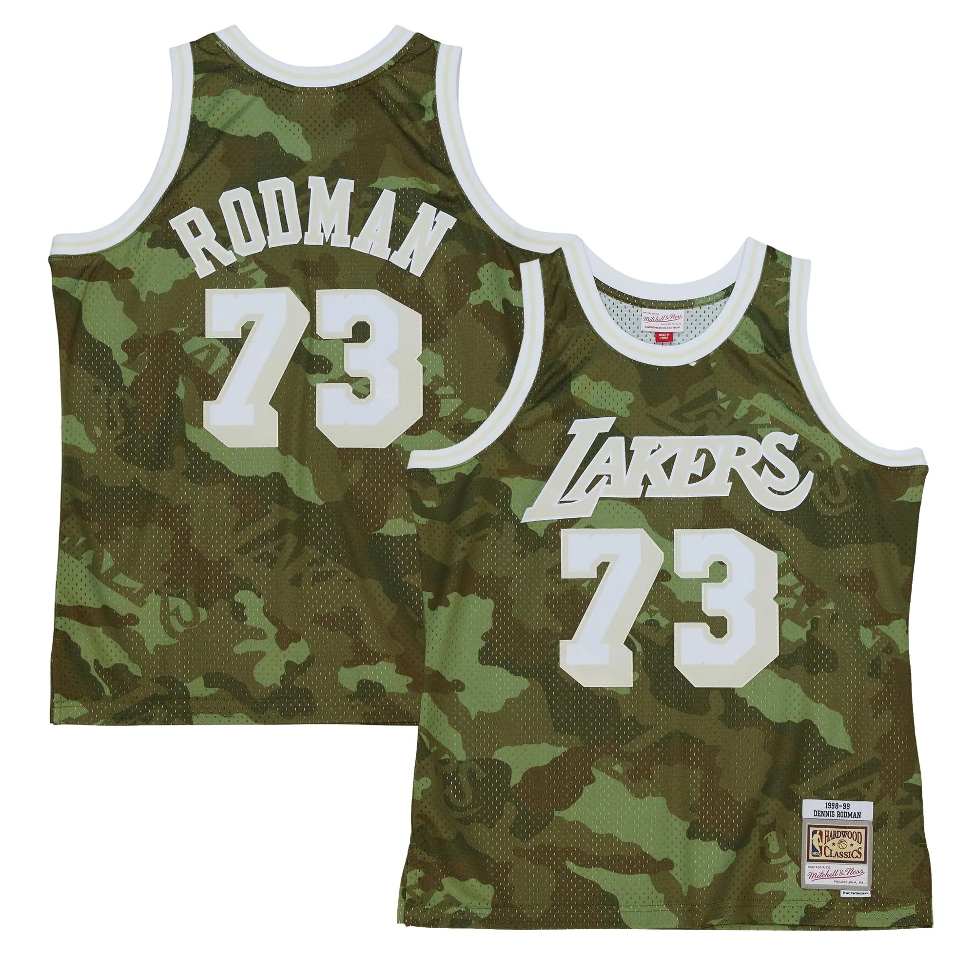 Dennis Rodman Los Angeles Lakers Mitchell & Ness Hardwood Classics 1998/99 Ghost Green Swingman Jersey - Camo