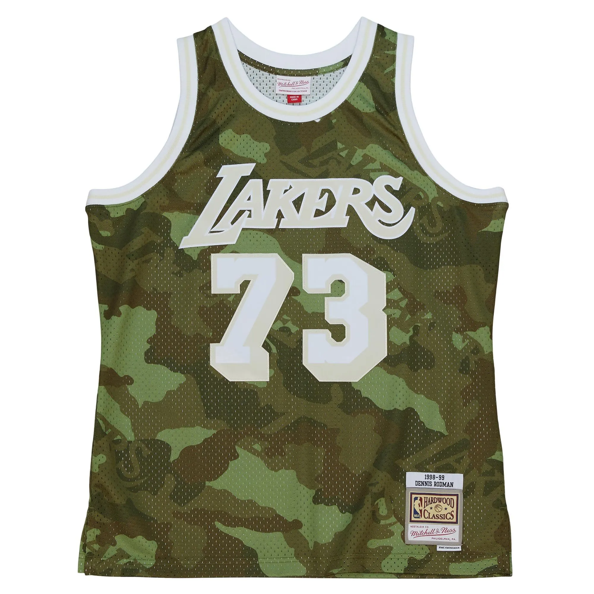 Dennis Rodman Los Angeles Lakers Mitchell & Ness Hardwood Classics 1998/99 Ghost Green Swingman Jersey - Camo