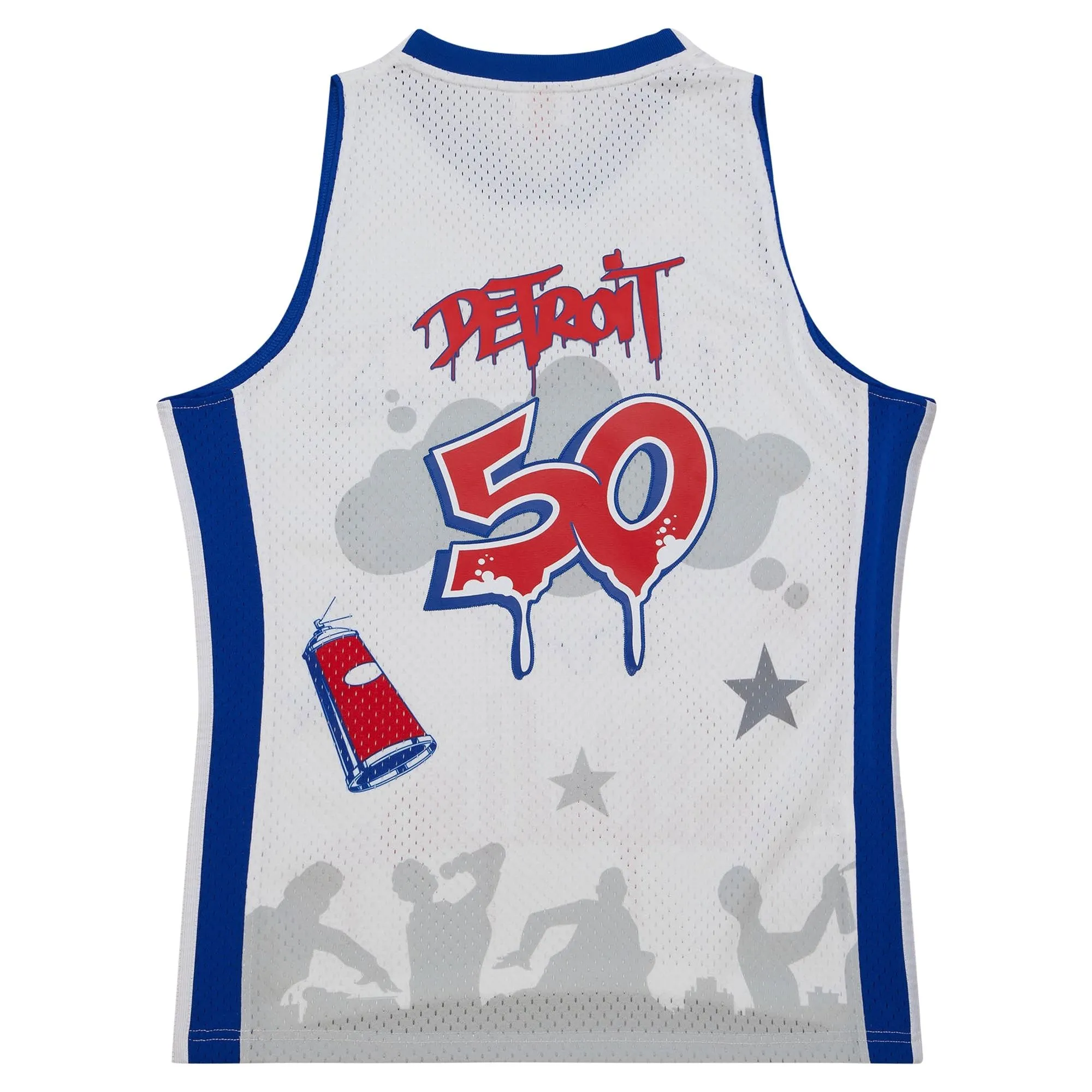 Detroit Pistons Mitchell & Ness X Tats Cru Hardwood Classics Fashion Jersey - White