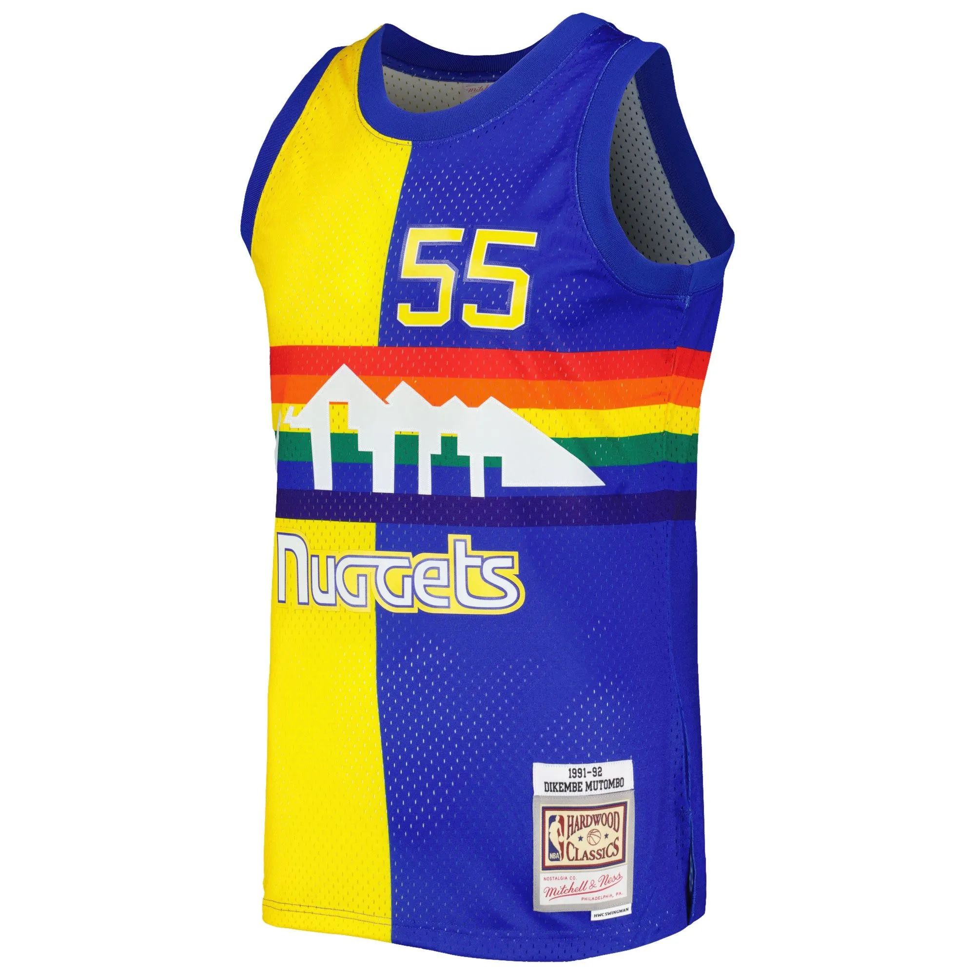 Dikembe Mutombo Denver Nuggets Mitchell & Ness Hardwood Classics 1991/92 Split Swingman Jersey - Royal/Gold