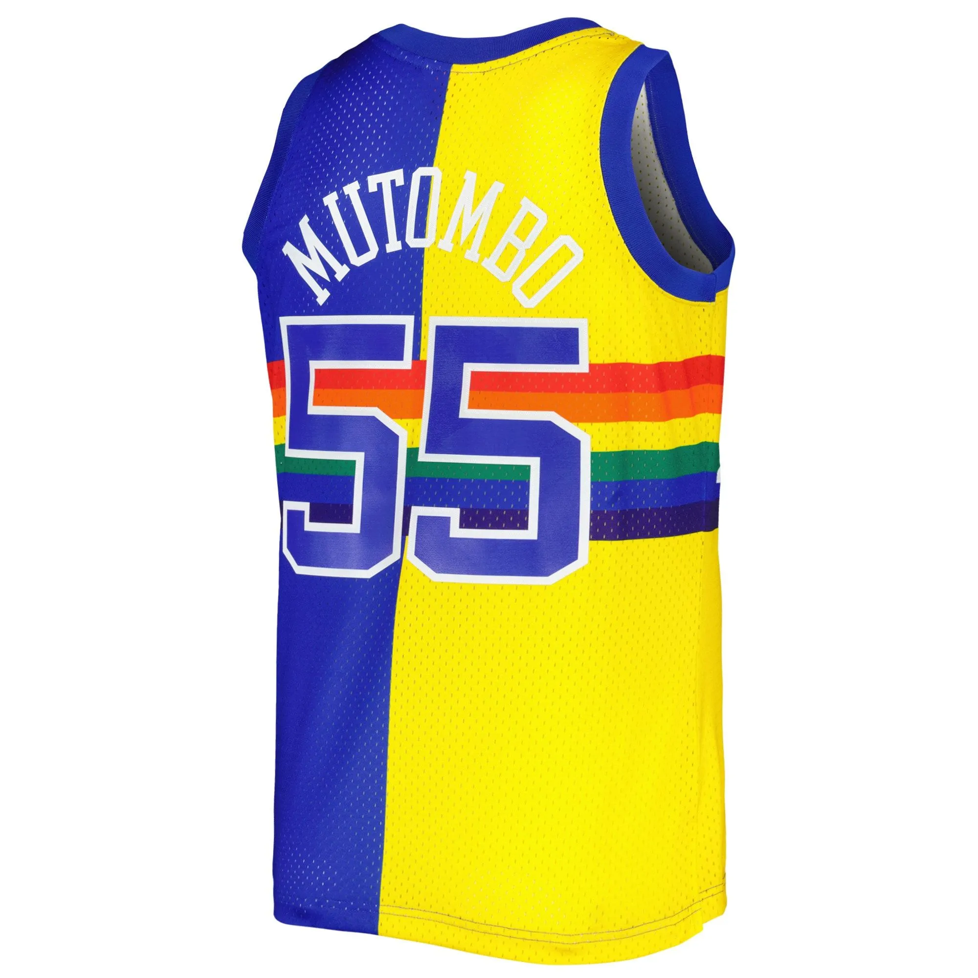 Dikembe Mutombo Denver Nuggets Mitchell & Ness Hardwood Classics 1991/92 Split Swingman Jersey - Royal/Gold