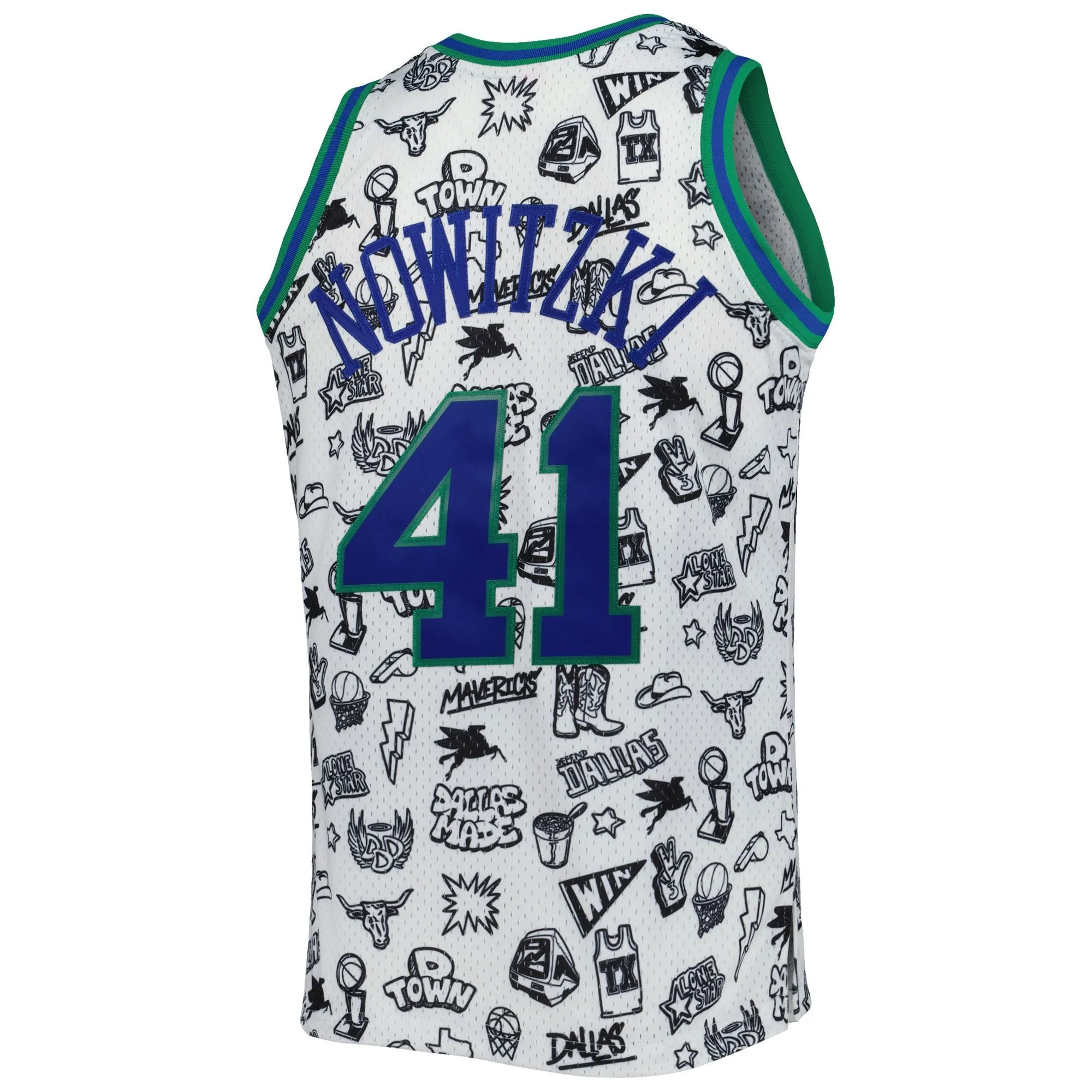 Dirk Nowitzki Dallas Mavericks Mitchell & Ness 1998/99 Hardwood Classics Doodle Swingman Jersey - White