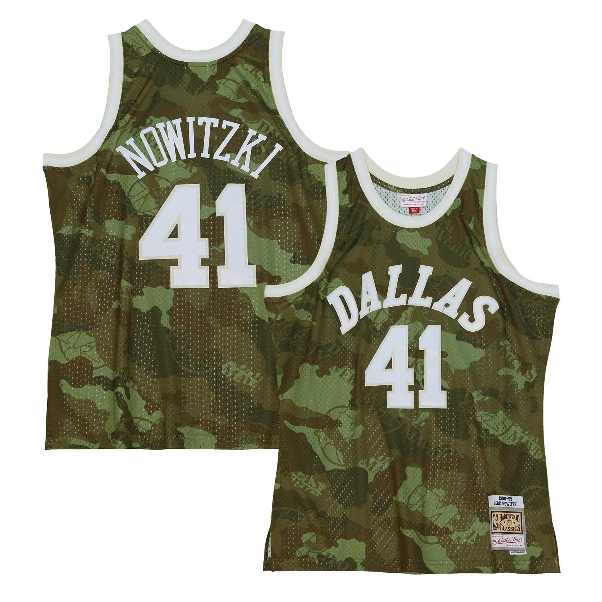 Dirk Nowitzki Dallas Mavericks Mitchell & Ness Hardwood Classics 1998/99 Ghost Green Swingman Jersey - Camo