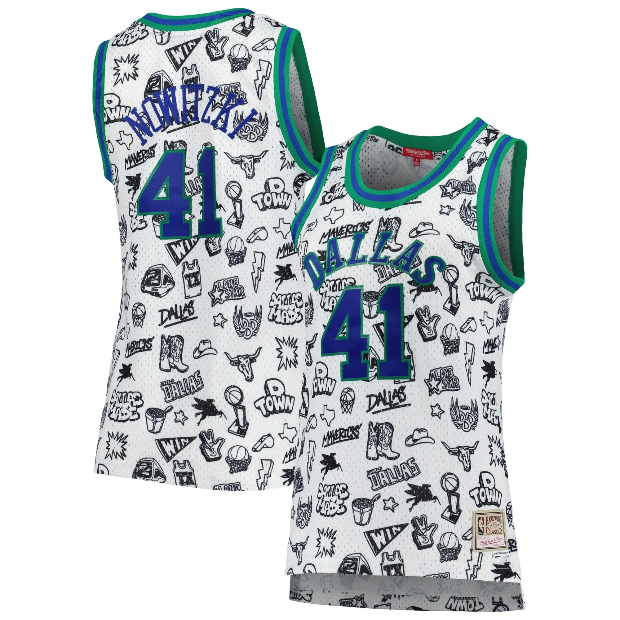 Dirk Nowitzki Dallas Mavericks Mitchell & Ness Women's 1998 Doodle Swingman Jersey - White