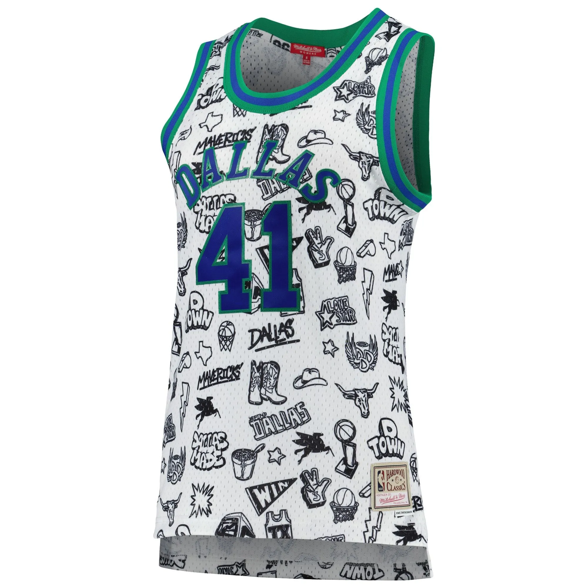 Dirk Nowitzki Dallas Mavericks Mitchell & Ness Women's 1998 Doodle Swingman Jersey - White