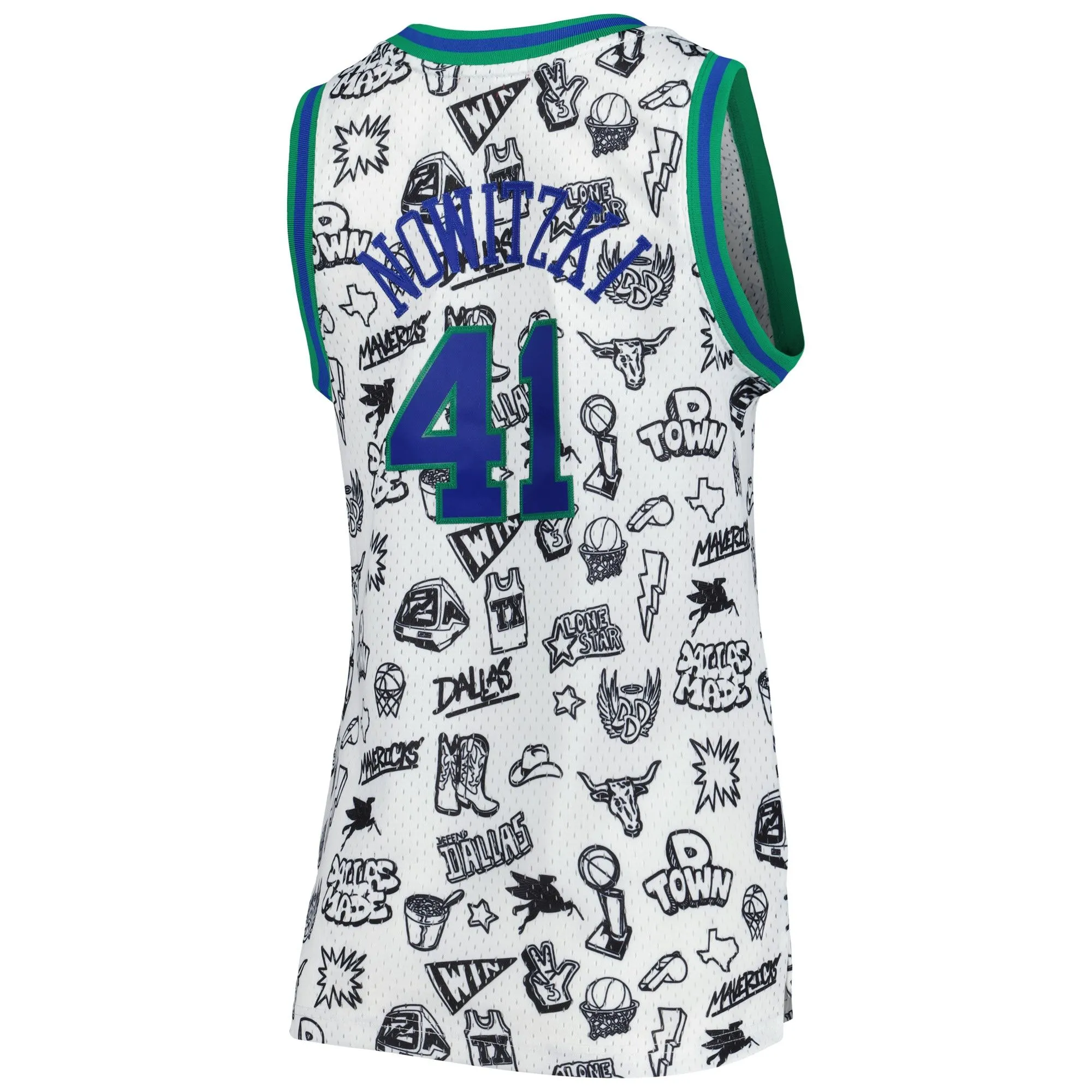 Dirk Nowitzki Dallas Mavericks Mitchell & Ness Women's 1998 Doodle Swingman Jersey - White