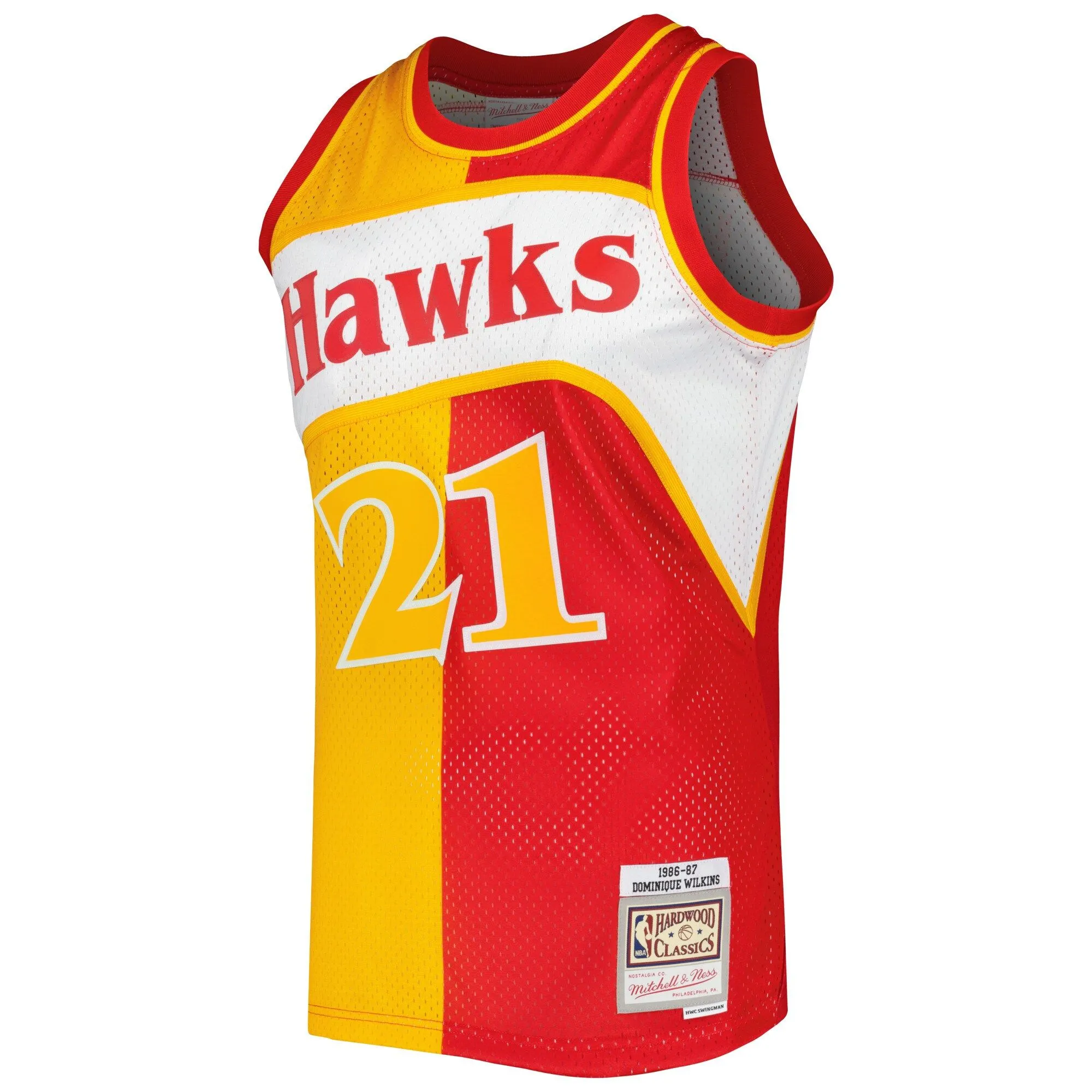 Dominique Wilkins Atlanta Hawks Mitchell & Ness Hardwood Classics 1986/87 Split Swingman Jersey - Yellow/Red