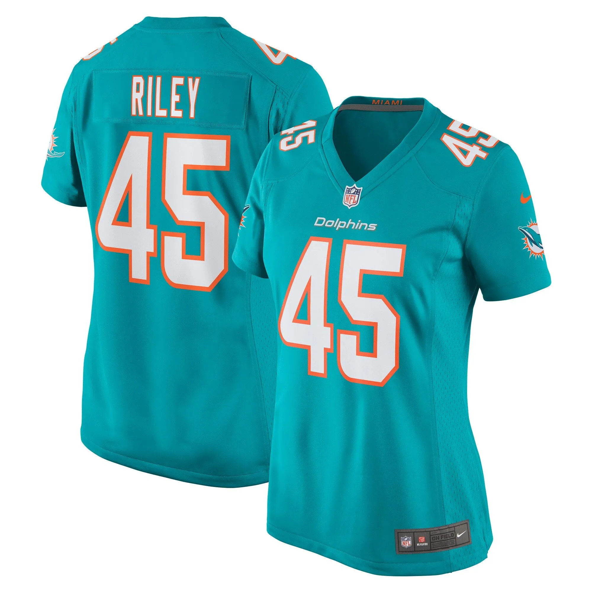 Duke Riley Miami Dolphins  Women's Game Jersey - Aqua