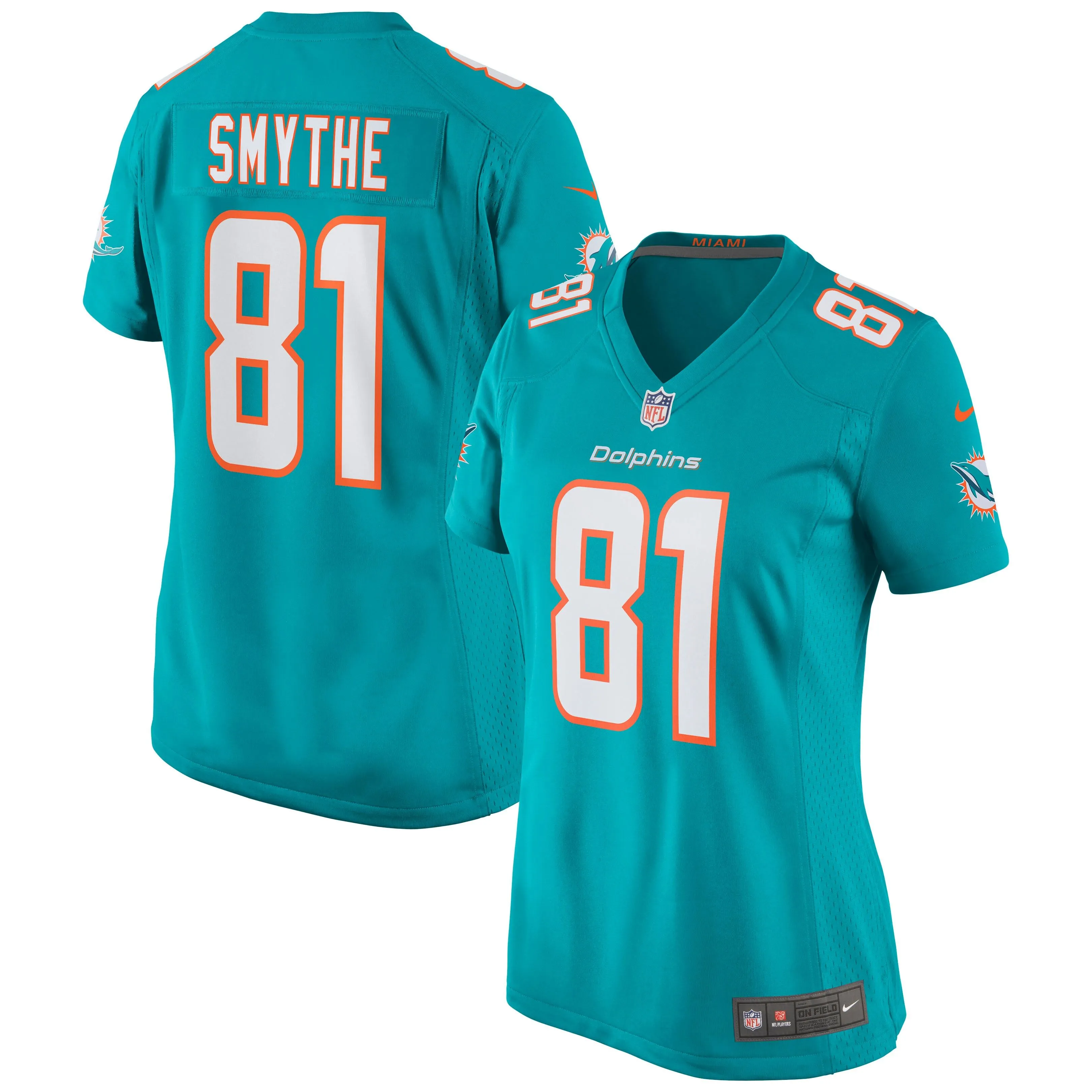 Durham Smythe Miami Dolphins  Women's Game Jersey - Aqua