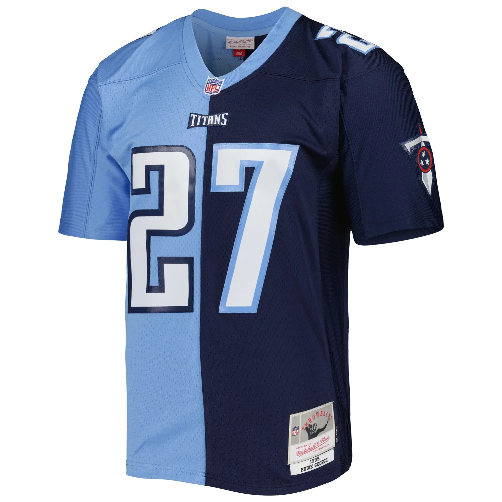 Eddie George Tennessee Titans Mitchell & Ness 1999 Split Legacy Replica Jersey - Navy/Light Blue