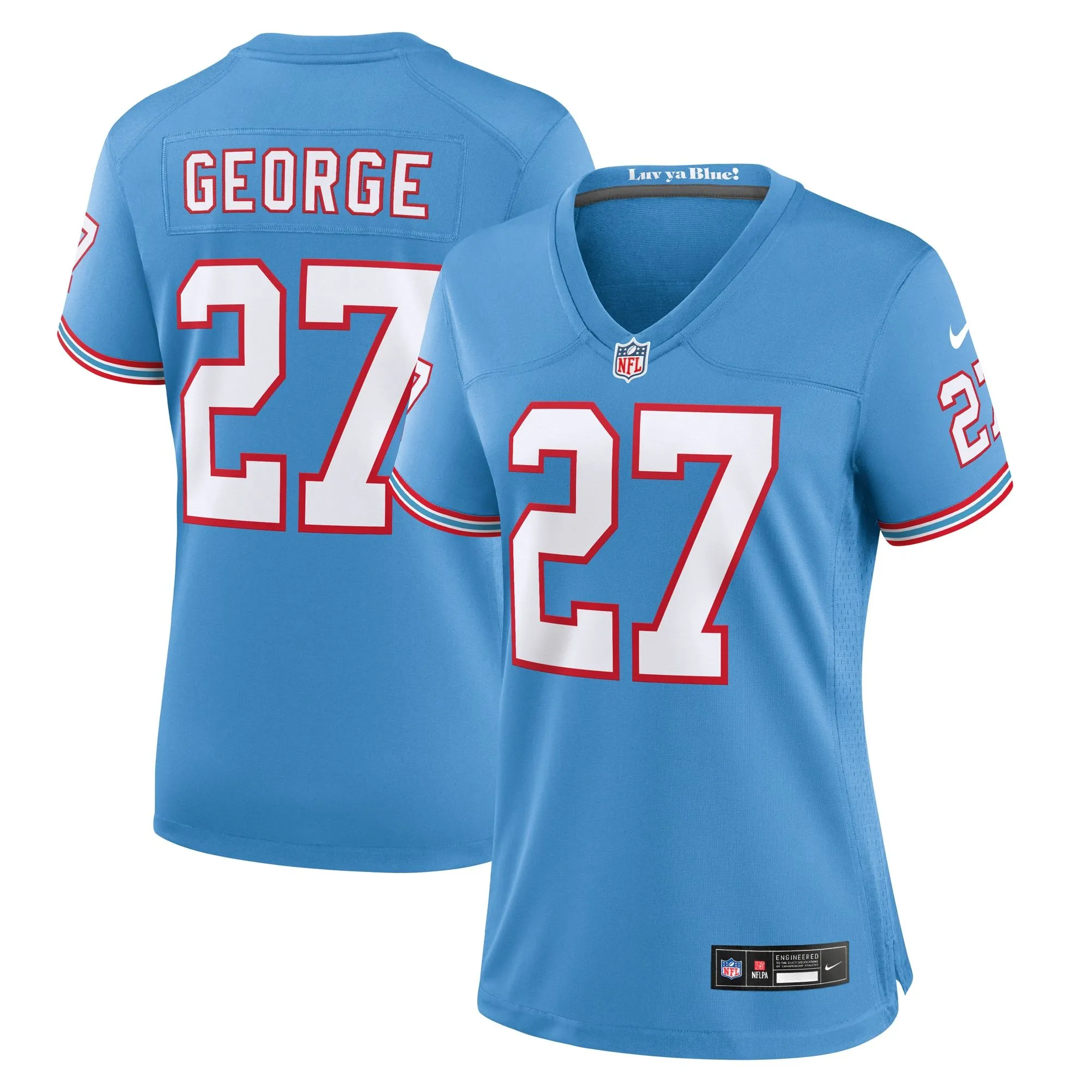 Eddie George Tennessee Titans  Women's Oilers Throwback Retired Player Game Jersey - Light Blue