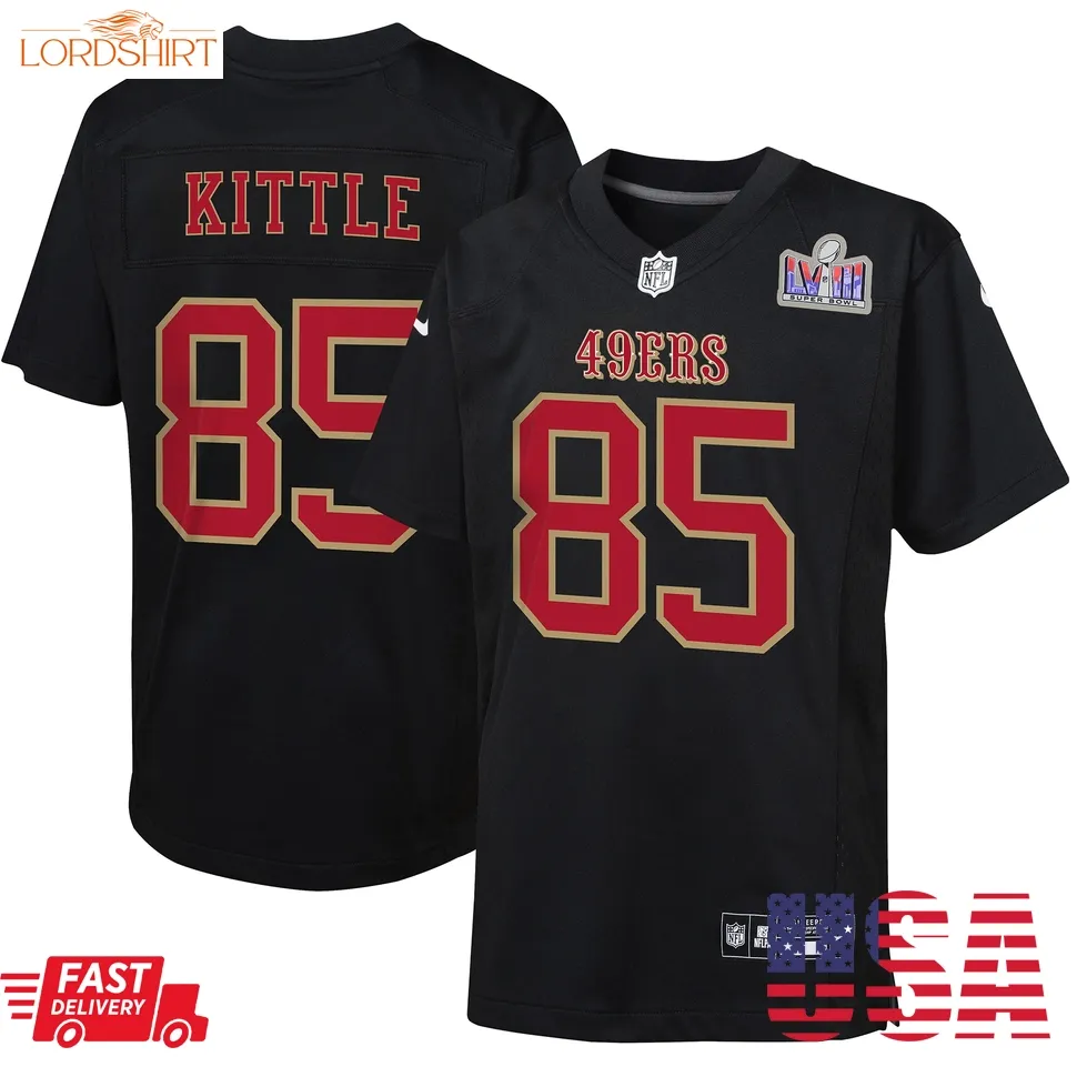 George Kittle San Francisco 49Ers  Youth Super Bowl Lviii Patch Carbon Fashion Game Jersey   Black