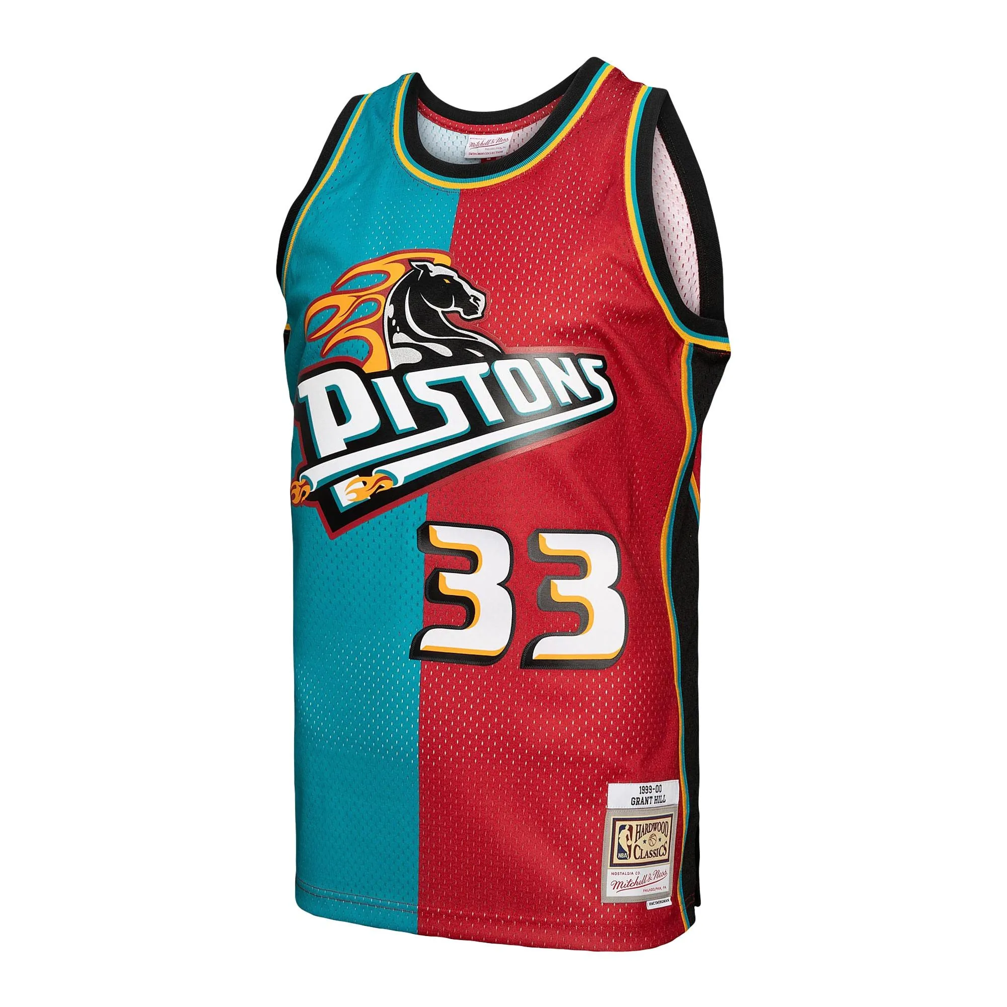 Grant Hill Detroit Pistons Mitchell & Ness Hardwood Classics 1999/00 Split Swingman Jersey - Teal/Red