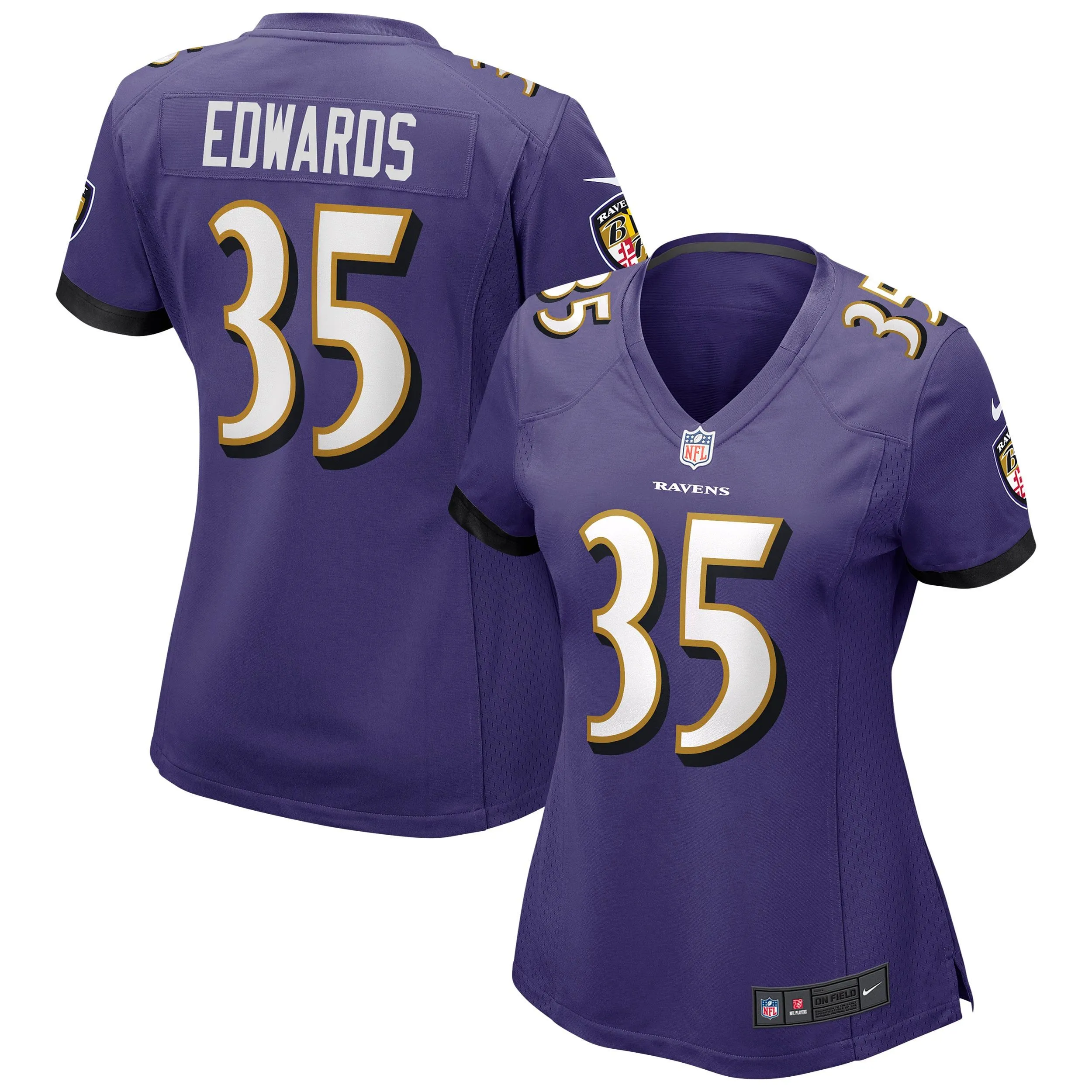 Gus Edwards Baltimore Ravens  Women's Game Jersey - Purple