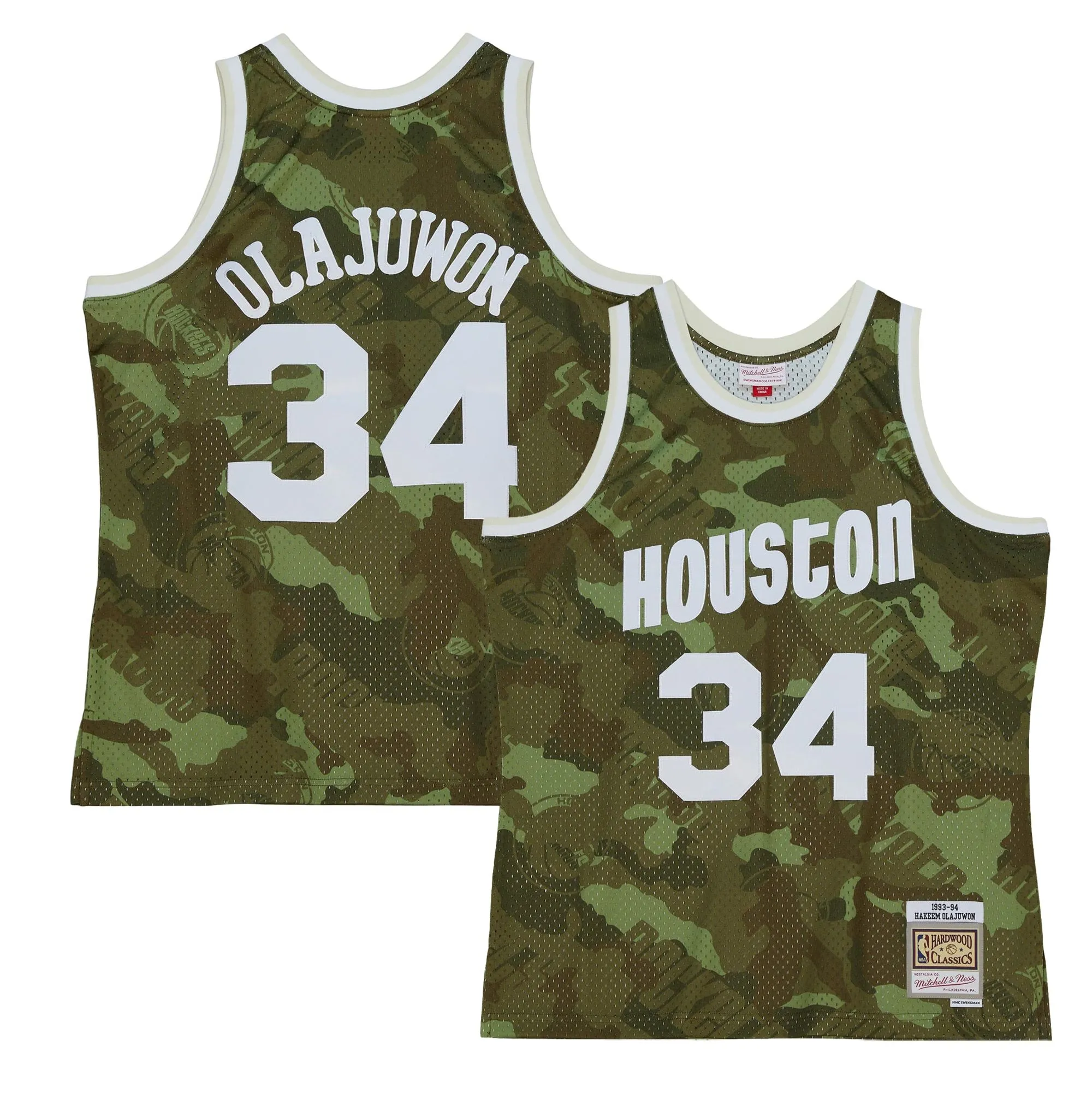 Hakeem Olajuwon Houston Rockets Mitchell & Ness Hardwood Classics 1993/94 Ghost Green Swingman Jersey - Camo