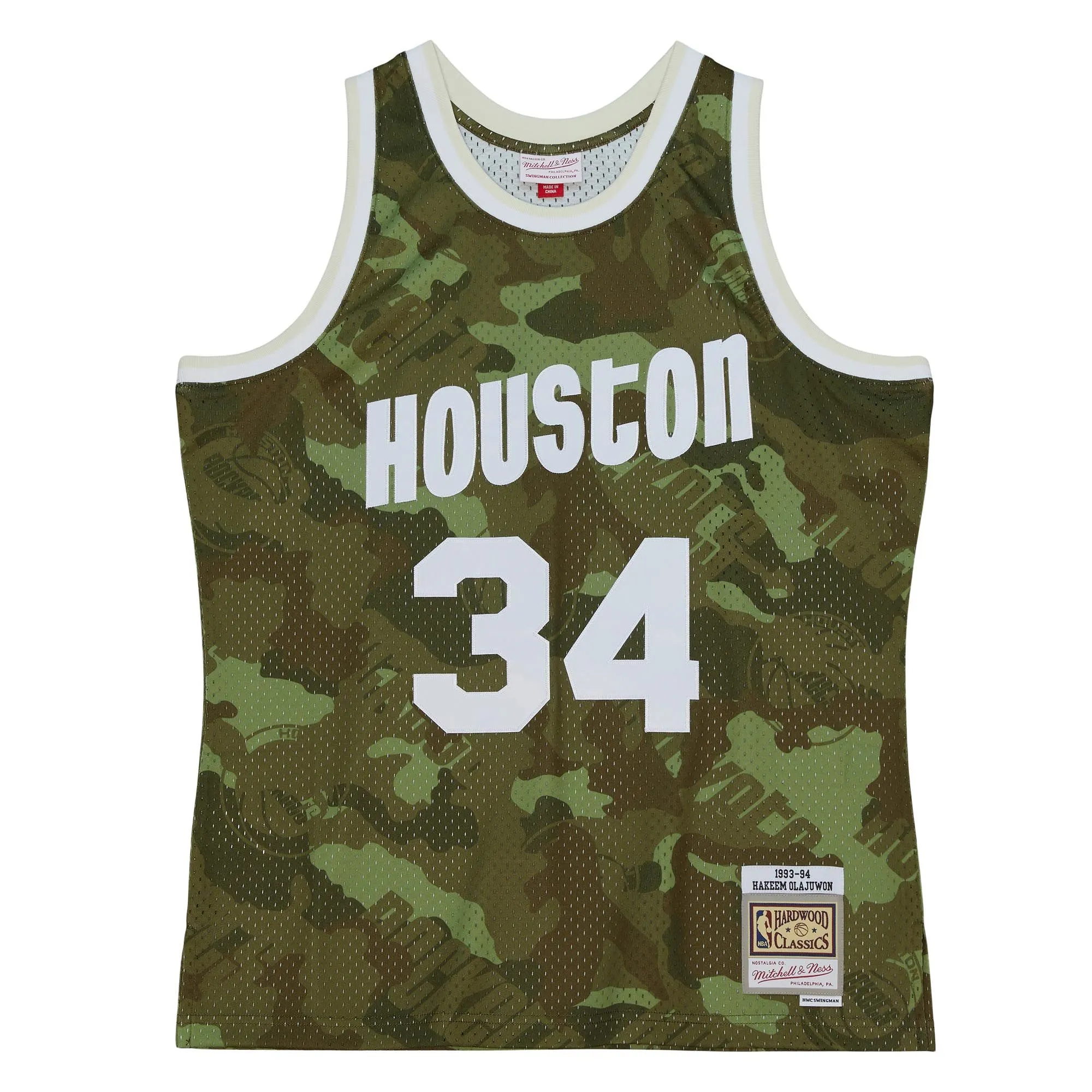 Hakeem Olajuwon Houston Rockets Mitchell & Ness Hardwood Classics 1993/94 Ghost Green Swingman Jersey - Camo