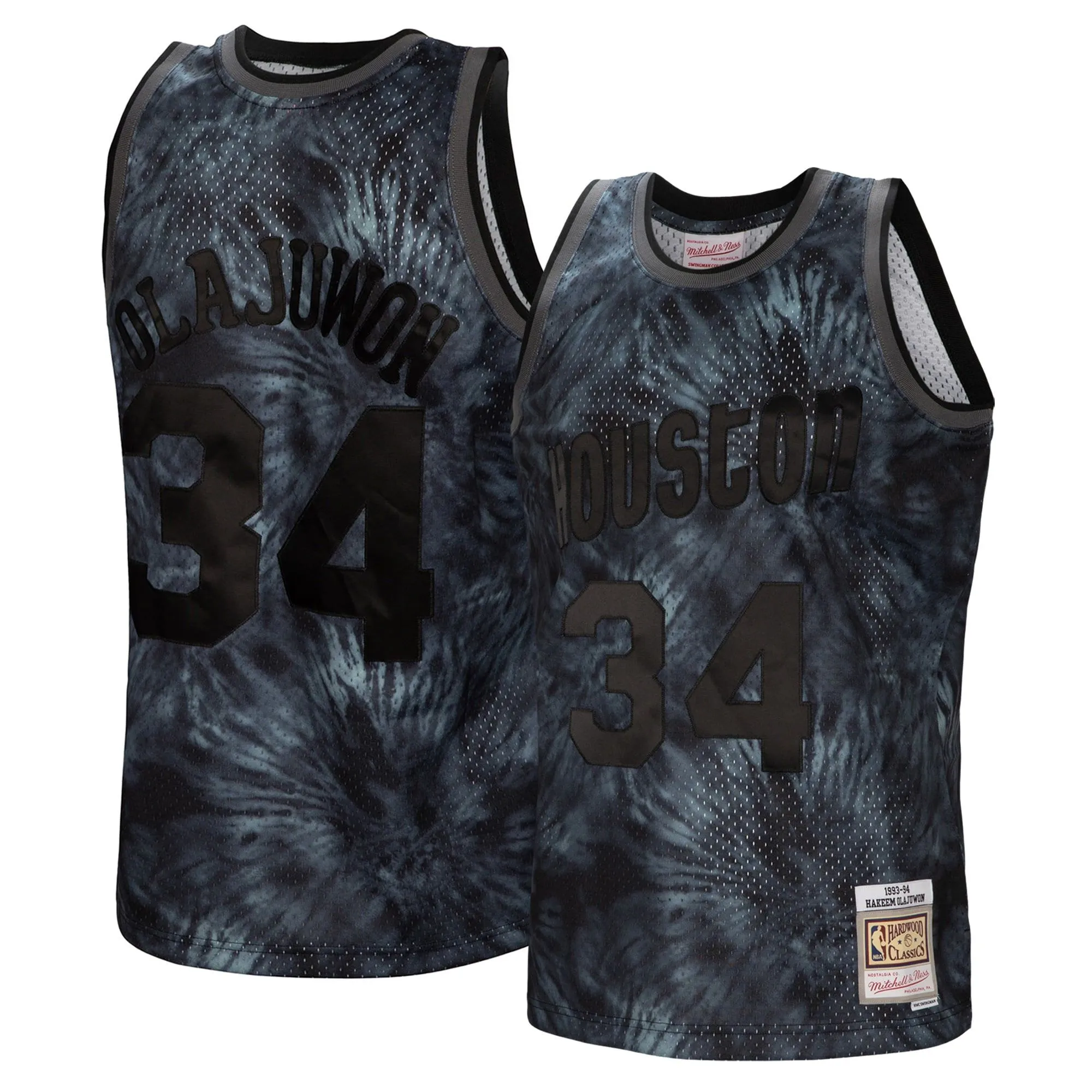 Hakeem Olajuwon Houston Rockets Mitchell & Ness Hardwood Classics 1993/94 Tie-Dye Swingman Jersey - Black