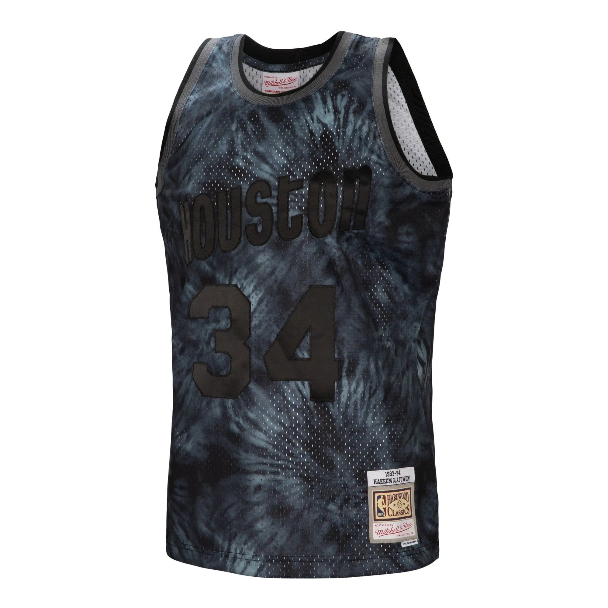 Hakeem Olajuwon Houston Rockets Mitchell & Ness Hardwood Classics 1993/94 Tie-Dye Swingman Jersey - Black