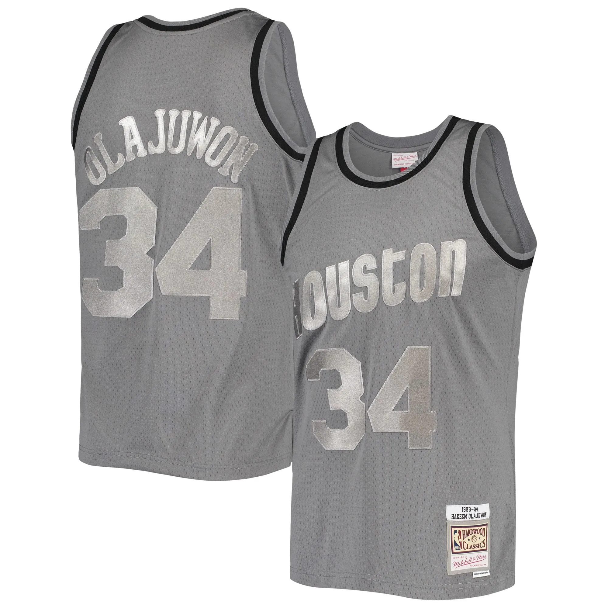 Hakeem Olajuwon Houston Rockets Mitchell & Ness Hardwood Classics Retired Player 1993/94 Metal Works Swingman Jersey - Charcoal