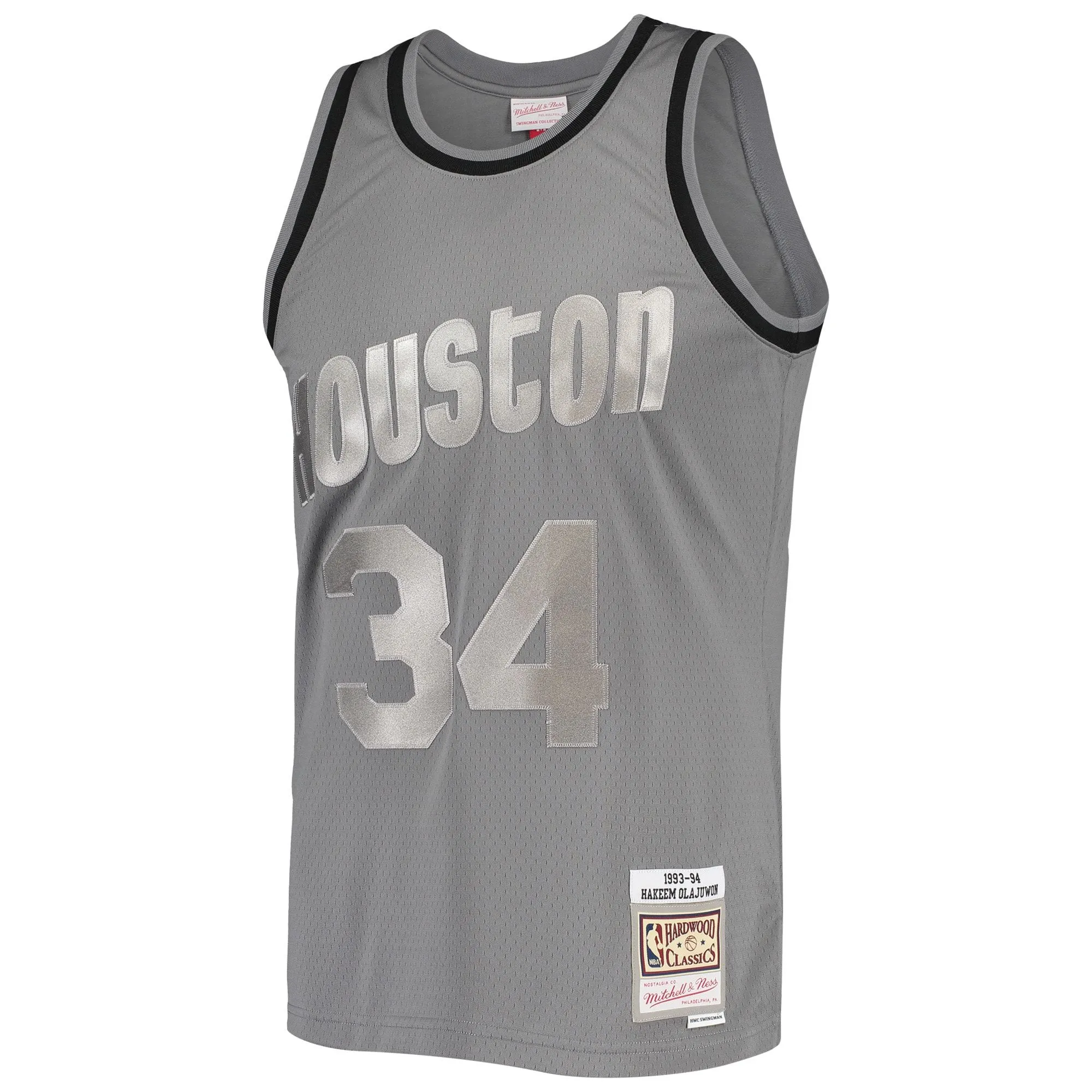 Hakeem Olajuwon Houston Rockets Mitchell & Ness Hardwood Classics Retired Player 1993/94 Metal Works Swingman Jersey - Charcoal