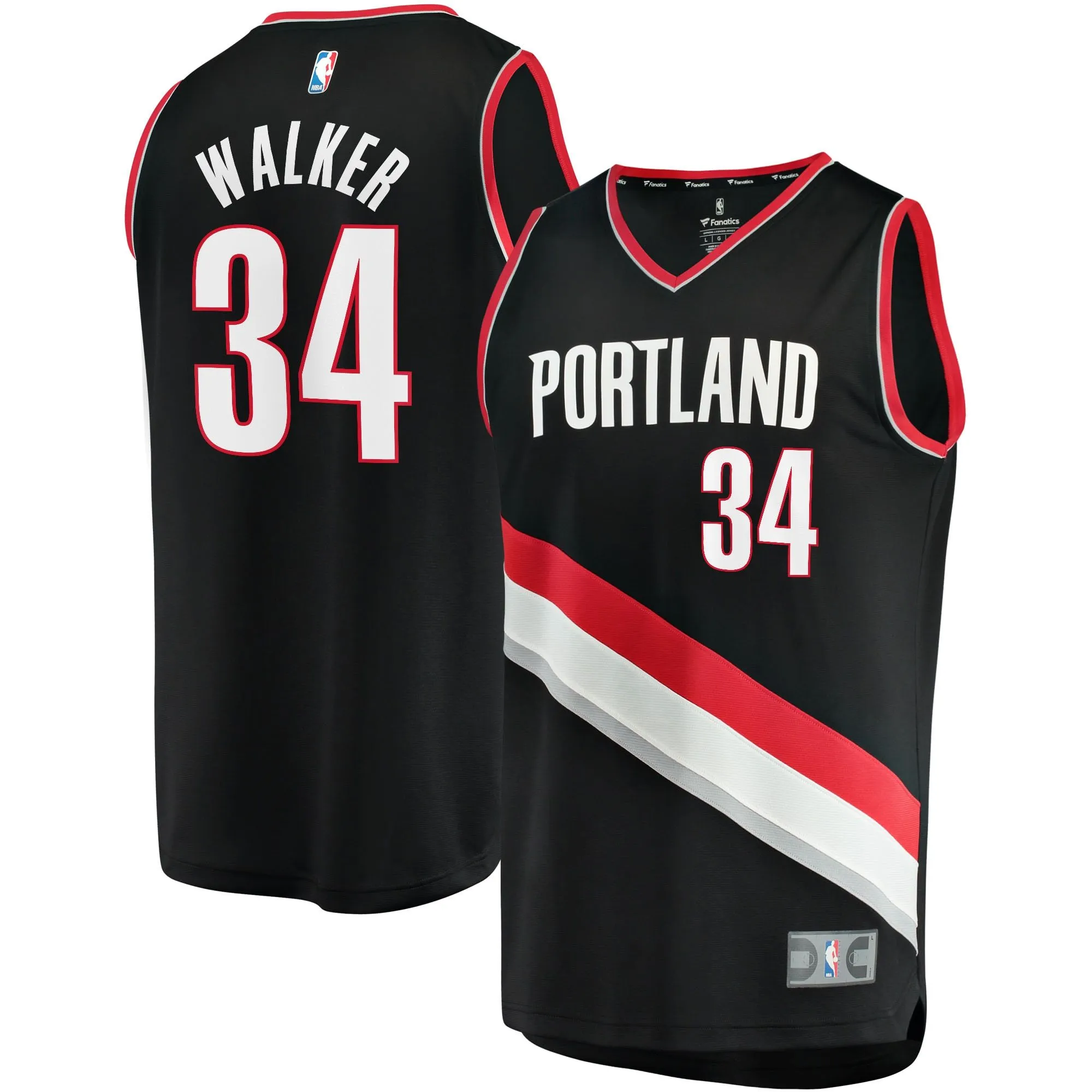 Jabari Walker Portland Trail Blazers Fanatics Branded Fast Break Replica Jersey - Icon Edition - Black