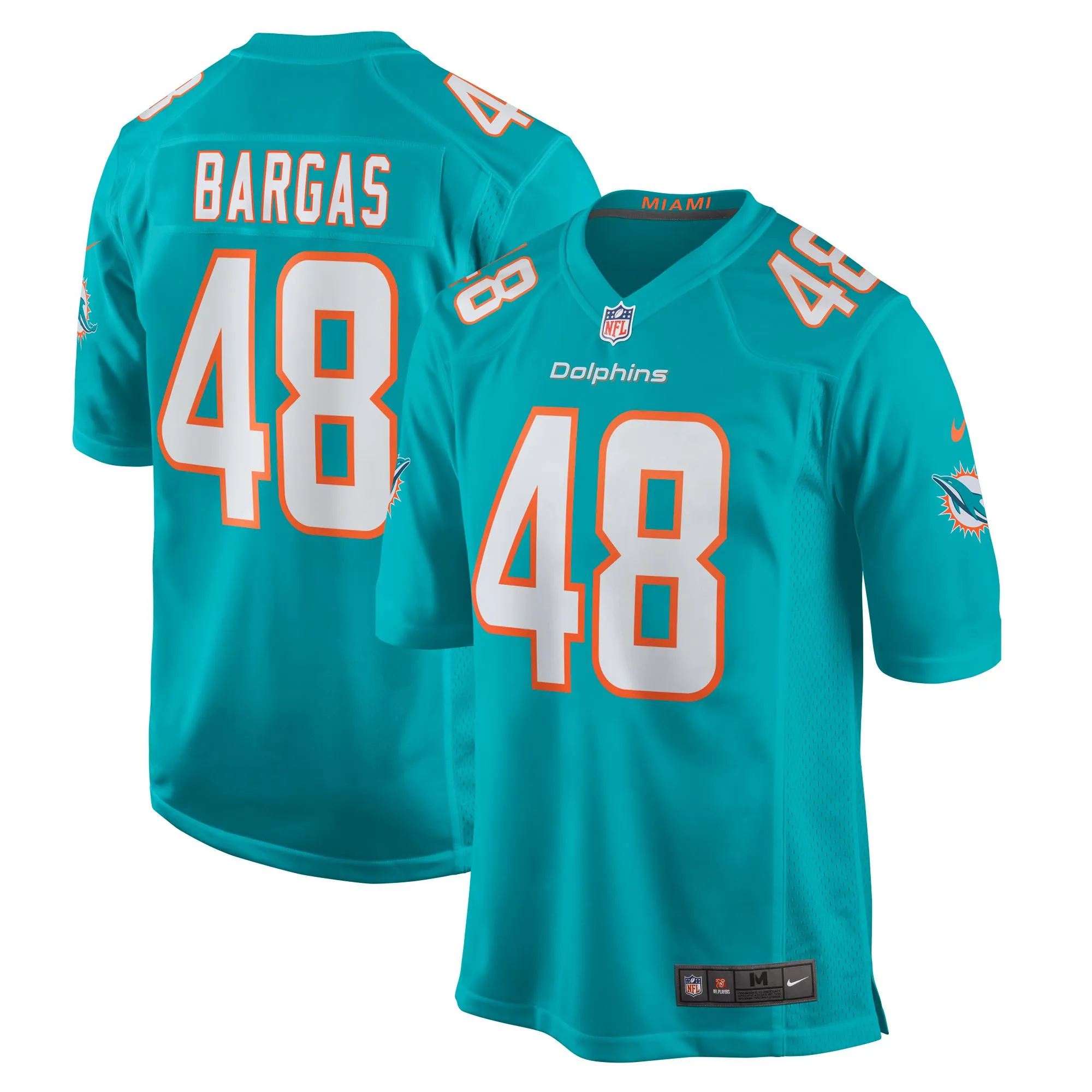 Jake Bargas Miami Dolphins  Home Game Player Jersey - Aqua