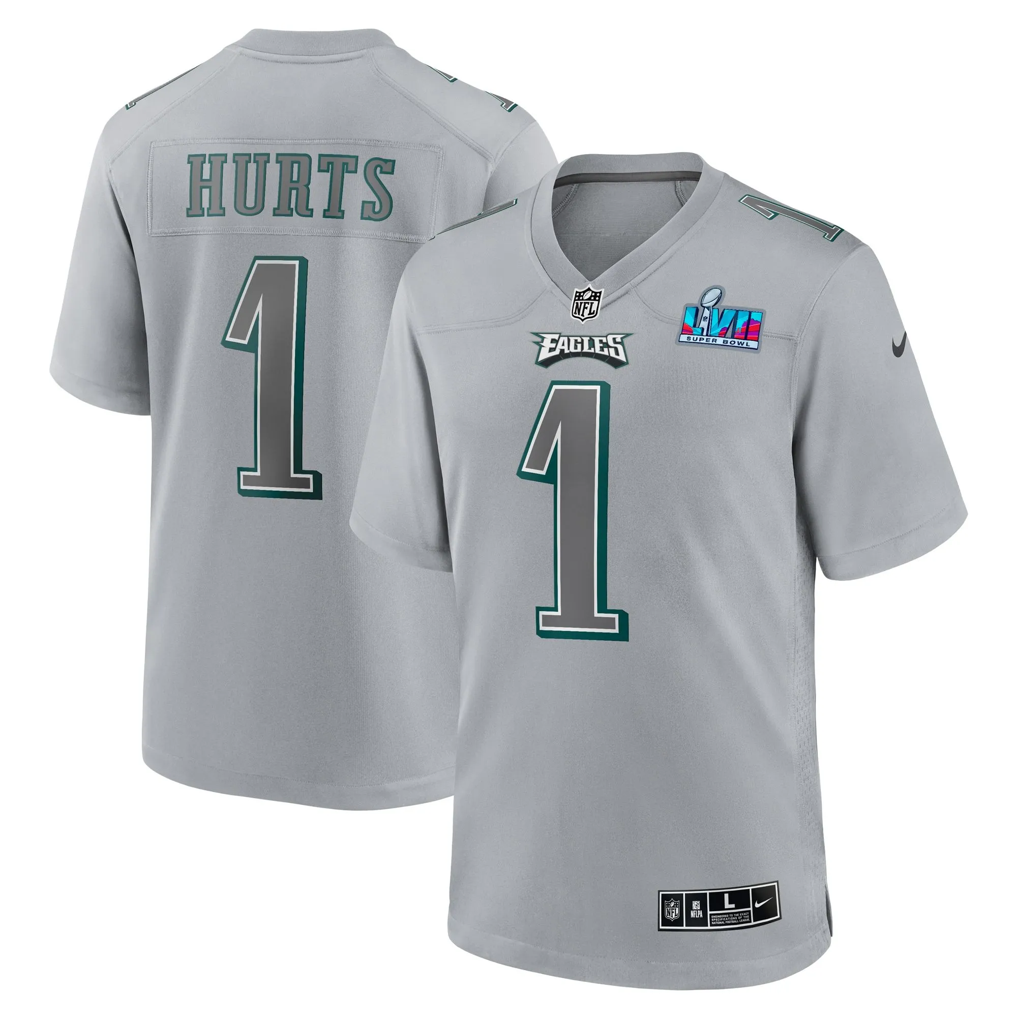 Jalen Hurts Philadelphia Eagles  Super Bowl LVII Patch Atmosphere Fashion Game Jersey - Gray