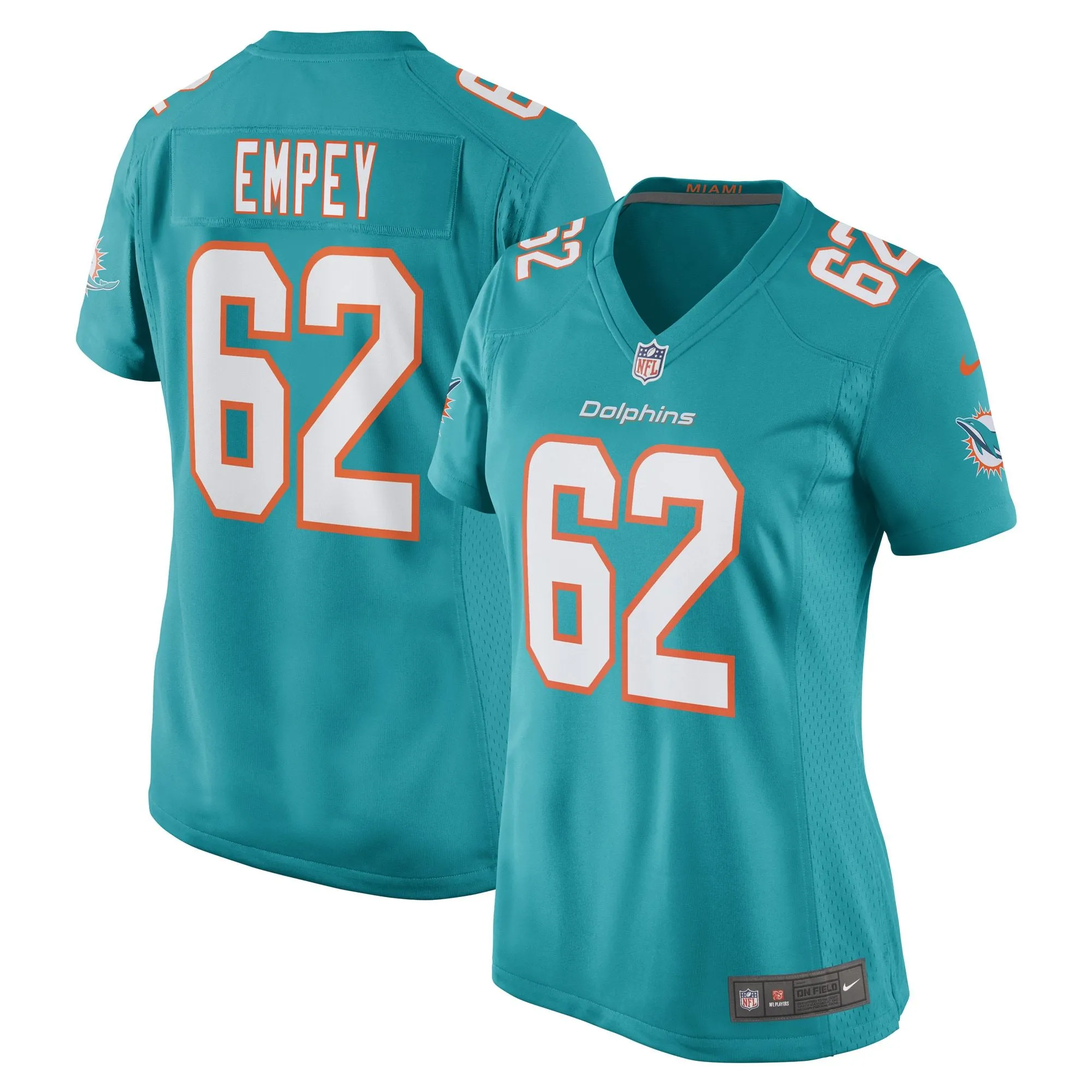 James Empey Miami Dolphins  Women's Game Player Jersey - Aqua