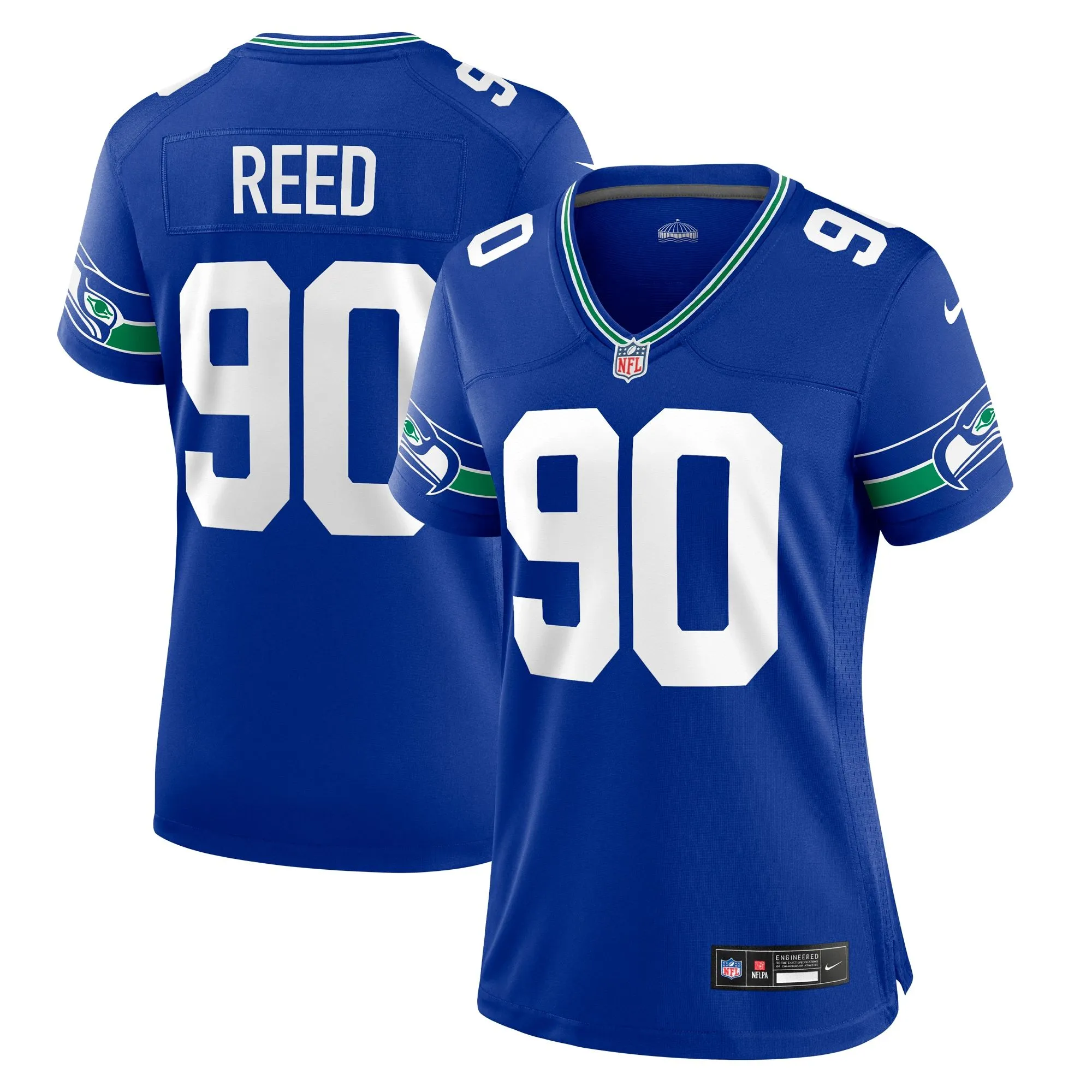 Jarran Reed Seattle Seahawks  Women's Throwback Player Game Jersey - Royal