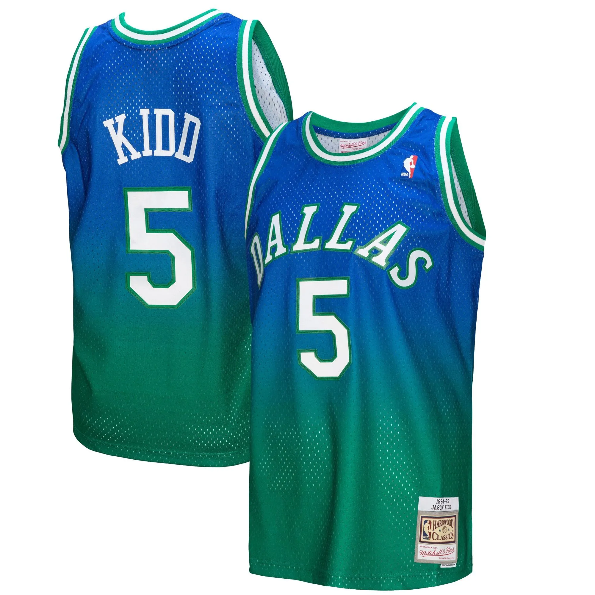 Jason Kidd Dallas Mavericks Mitchell & Ness 1994/95 Hardwood Classics Fadeaway Swingman Player Jersey - Green/Navy