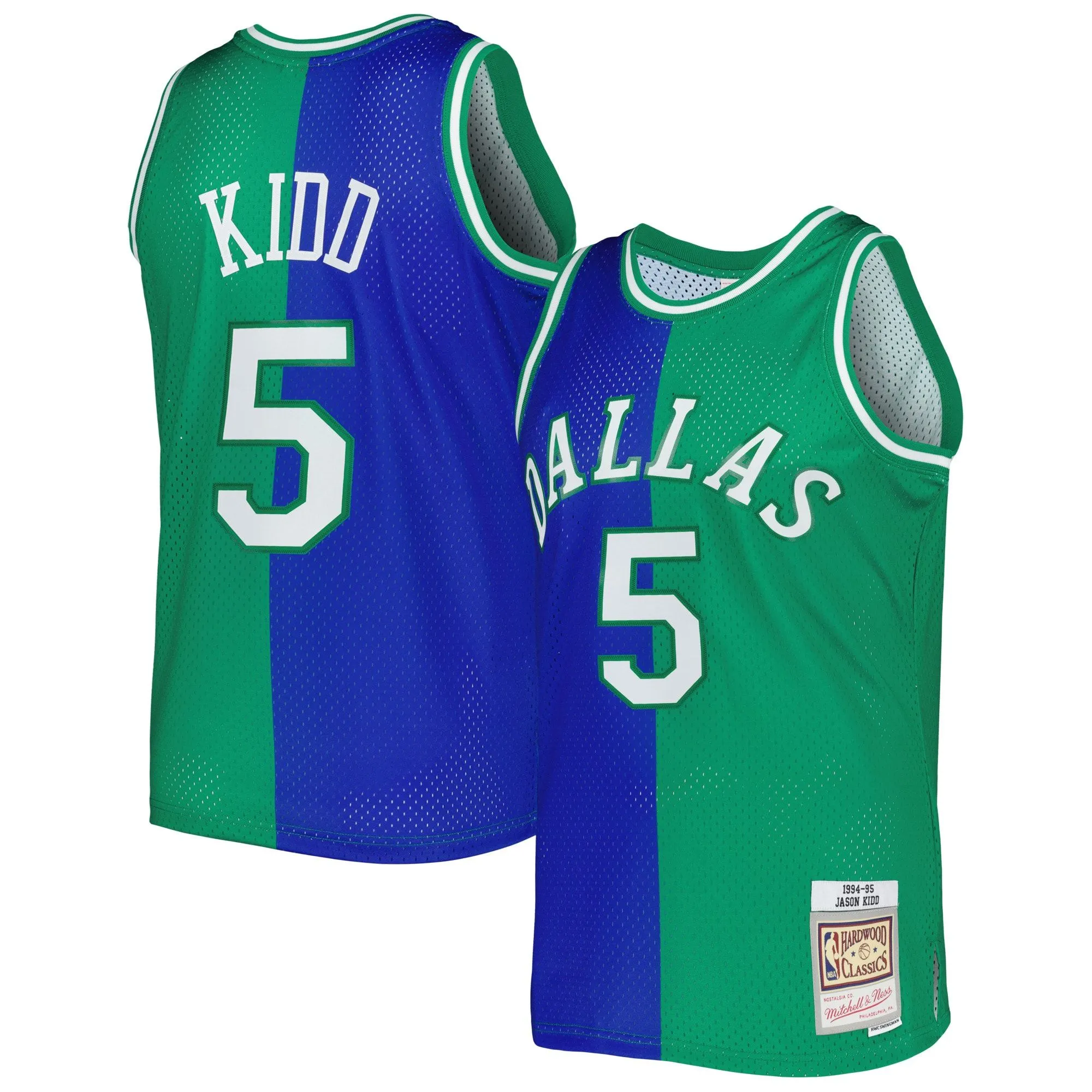 Jason Kidd Dallas Mavericks Mitchell & Ness Hardwood Classics 1994/95 Split Swingman Jersey - Blue/Green