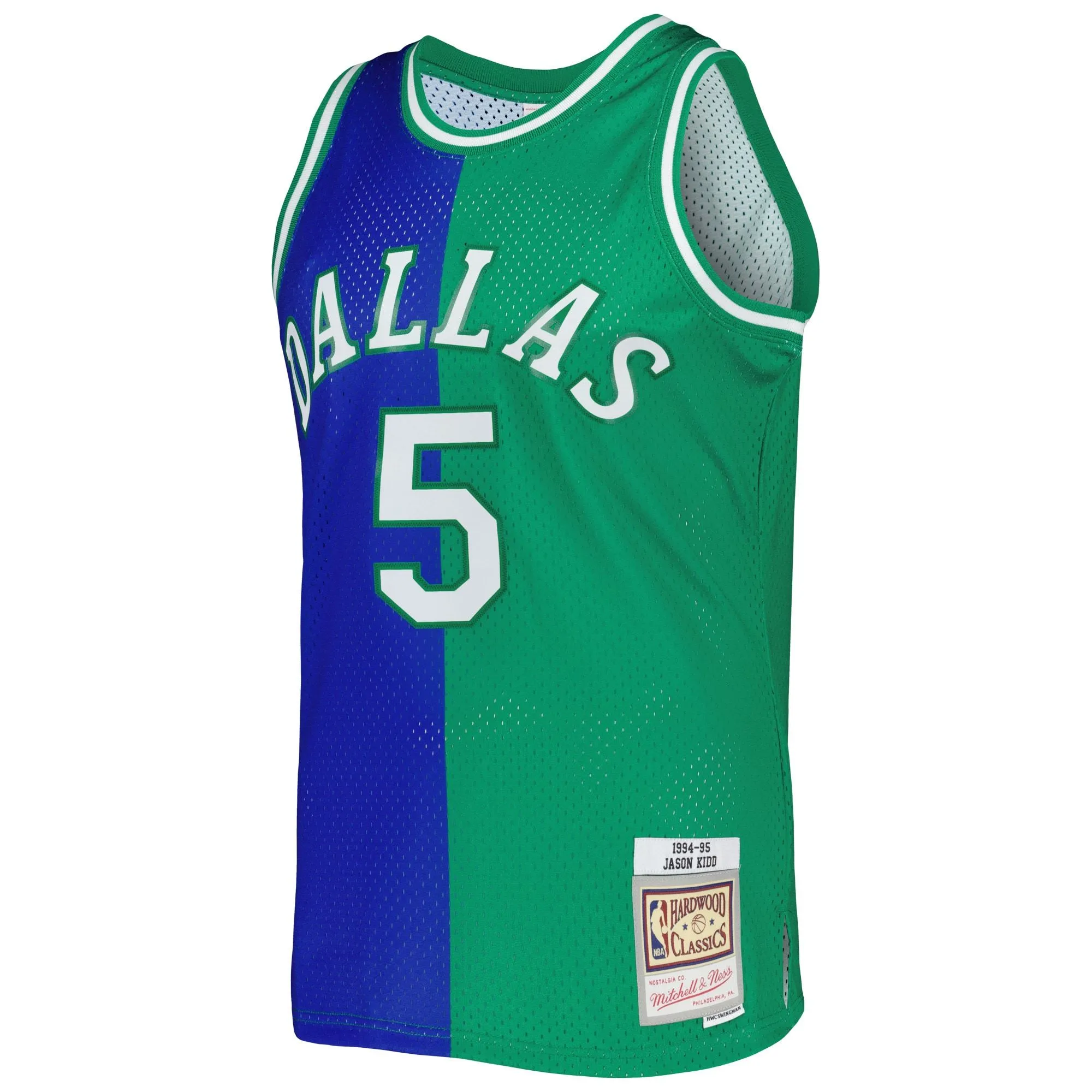 Jason Kidd Dallas Mavericks Mitchell & Ness Hardwood Classics 1994/95 Split Swingman Jersey - Blue/Green