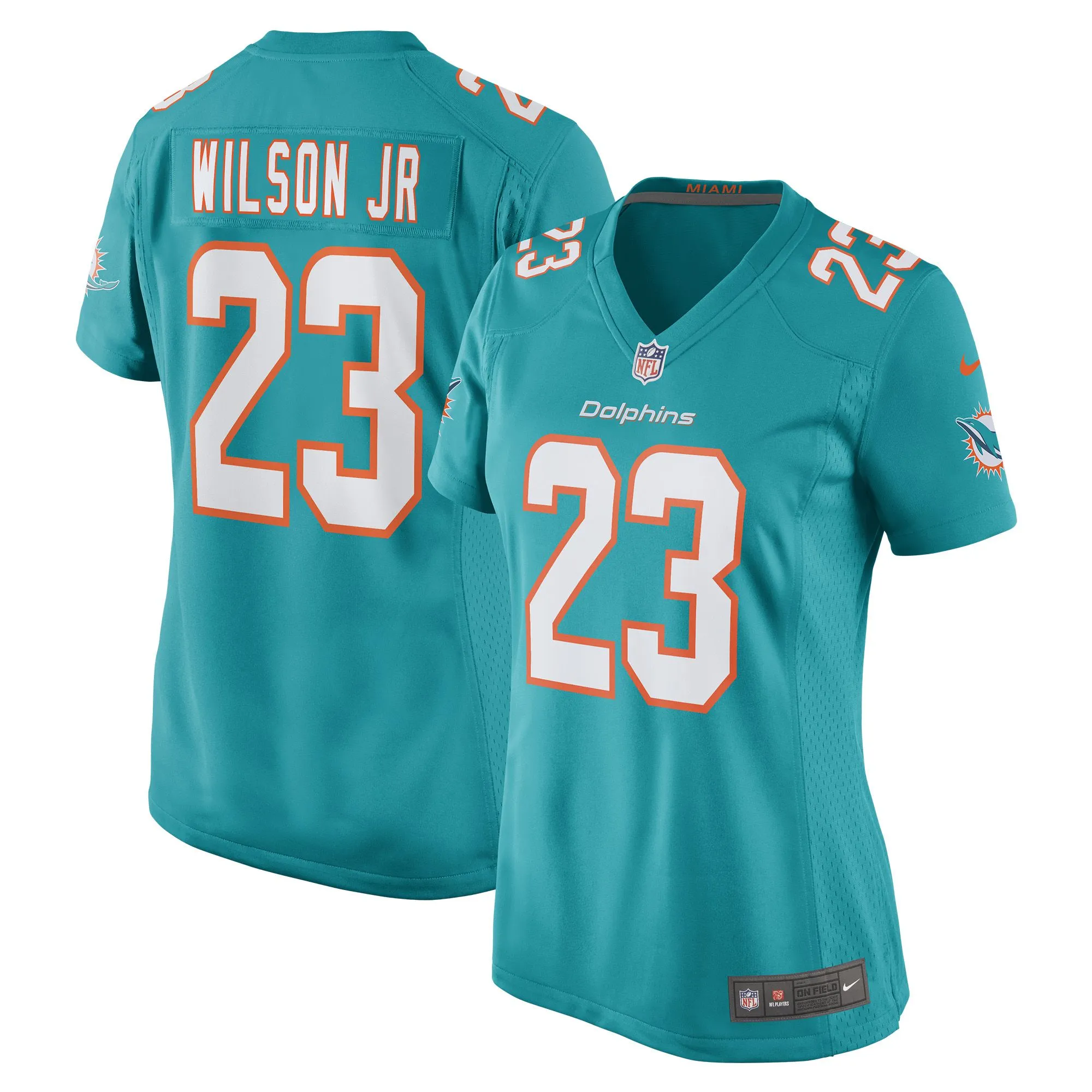 Jeff Wilson Jr. Miami Dolphins  Women's Game Player Jersey - Aqua