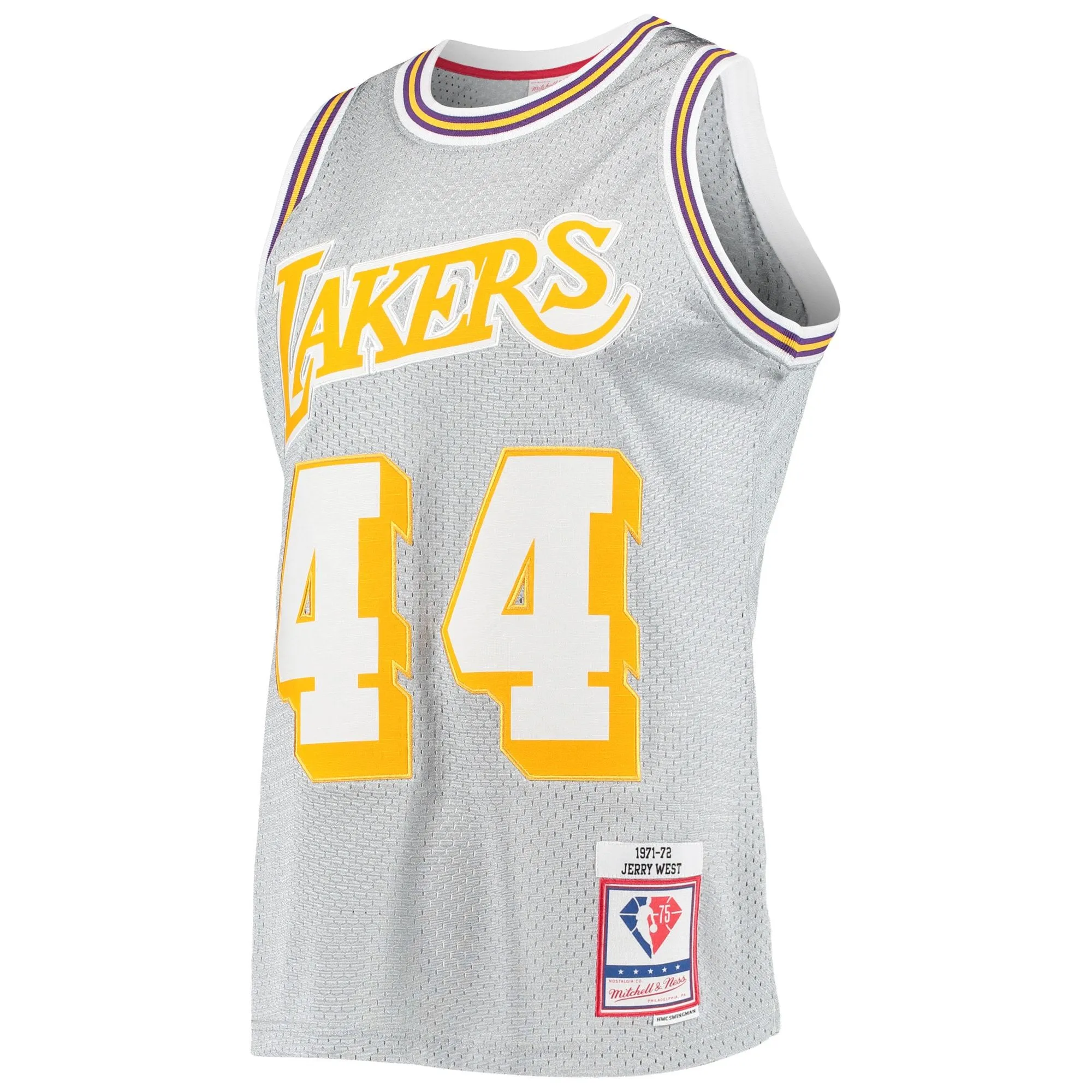 Jerry West Los Angeles Lakers Mitchell & Ness 75th Anniversary 1971/72 Hardwood Classics Swingman Jersey - Silver